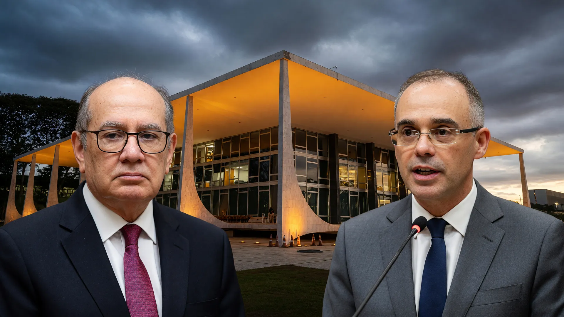 Gilmar Mendes e André Mendonça em confronto simbólico no STF, representando a crise STF Gilmar Mendonça