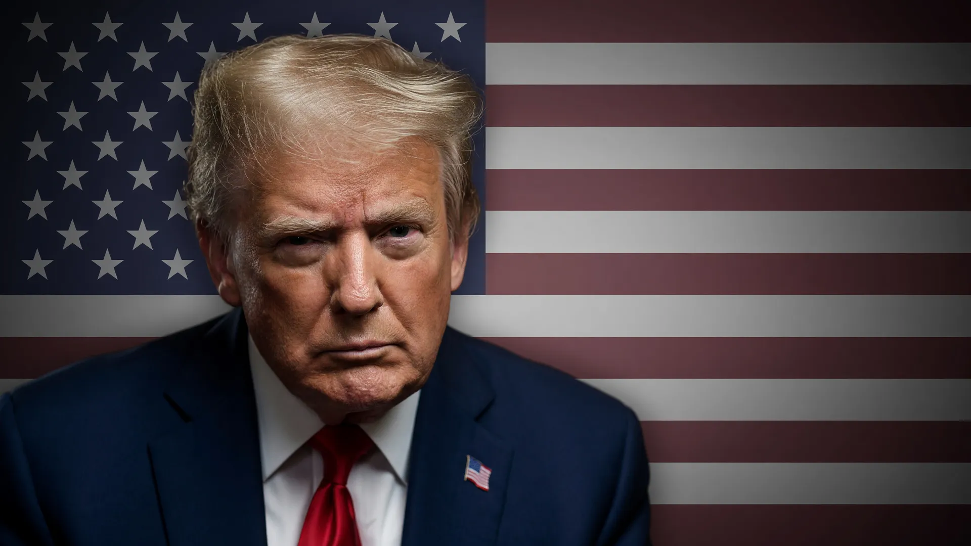 Trump em retrato oficial com bandeira dos EUA ao fundo, alusão ao czar de inteligência artificial Trump
