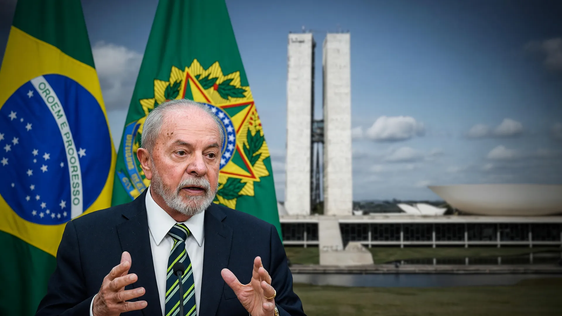 Lula em primeiro plano e Senado Federal ao fundo em cena que ilustra tensão sobre déficit fiscal para 2027