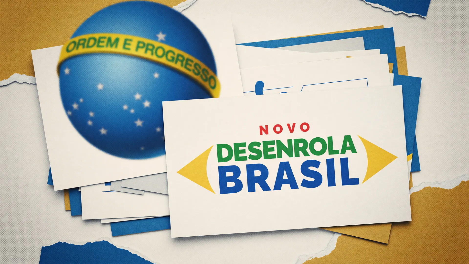 Símbolos do Governo Federal e do Desenrola ilustram a Desenrola 3.0 compra de dívidas com desconto