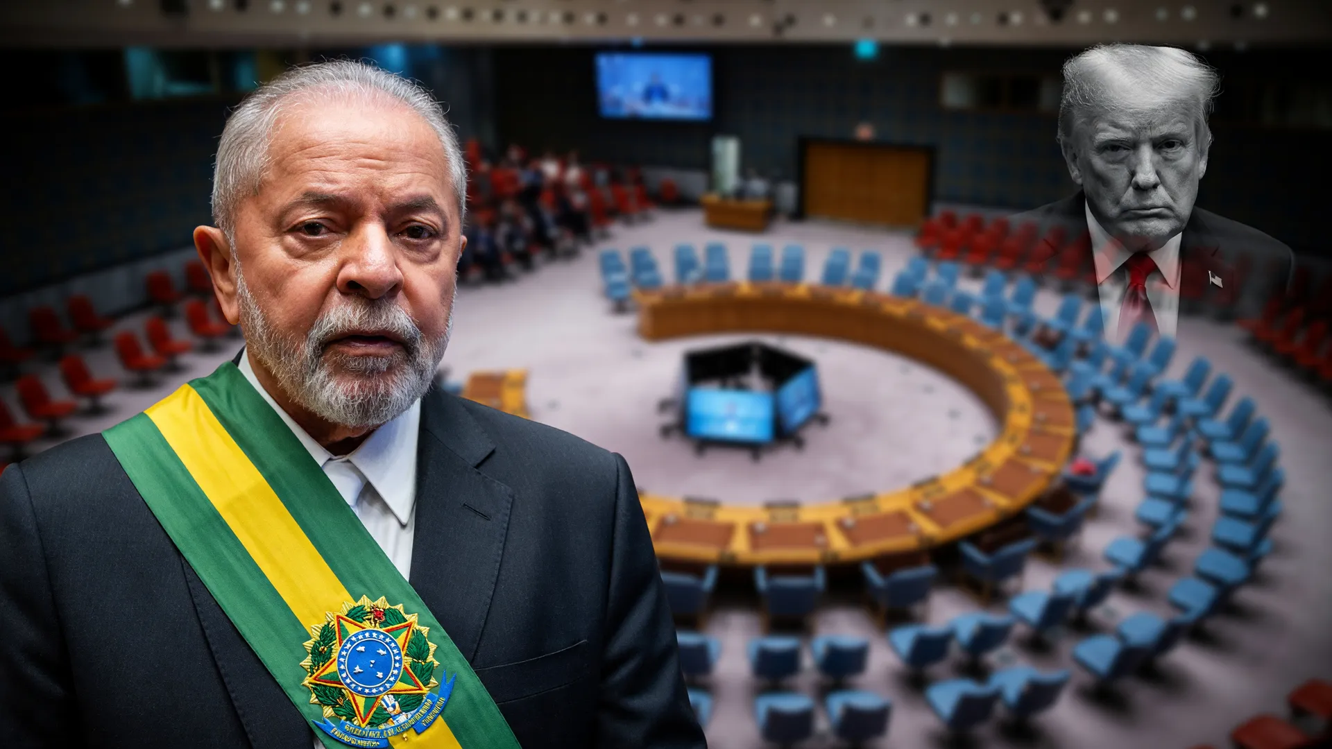 Discurso de Lula na ONU: presidente fala sobre soberania com o plenário ao fundo, antes de Trump discursar