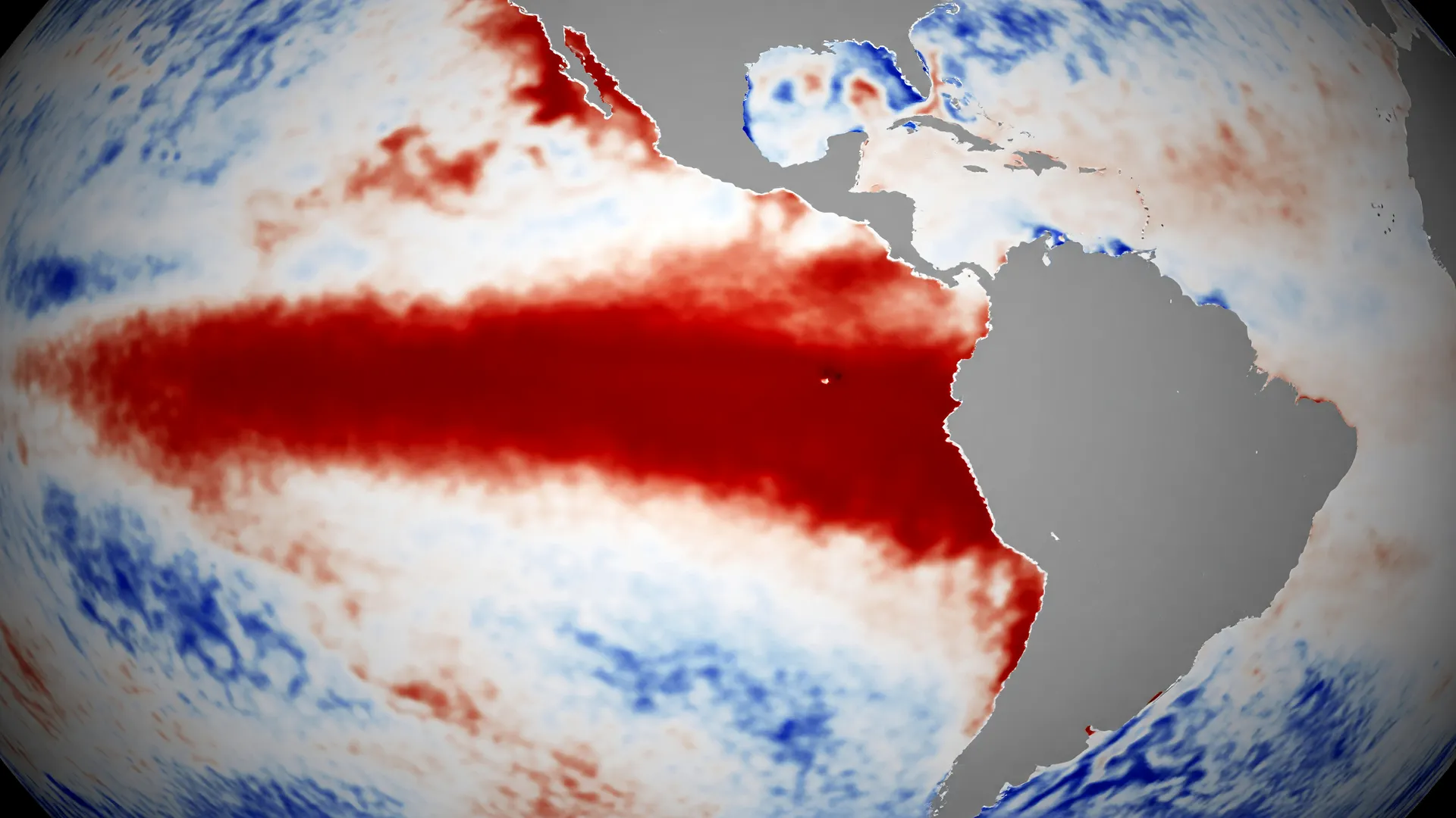 Mapa térmico do Pacífico com anomalias vermelhas de calor, ilustrando o El Niño 2026 temperatura recorde