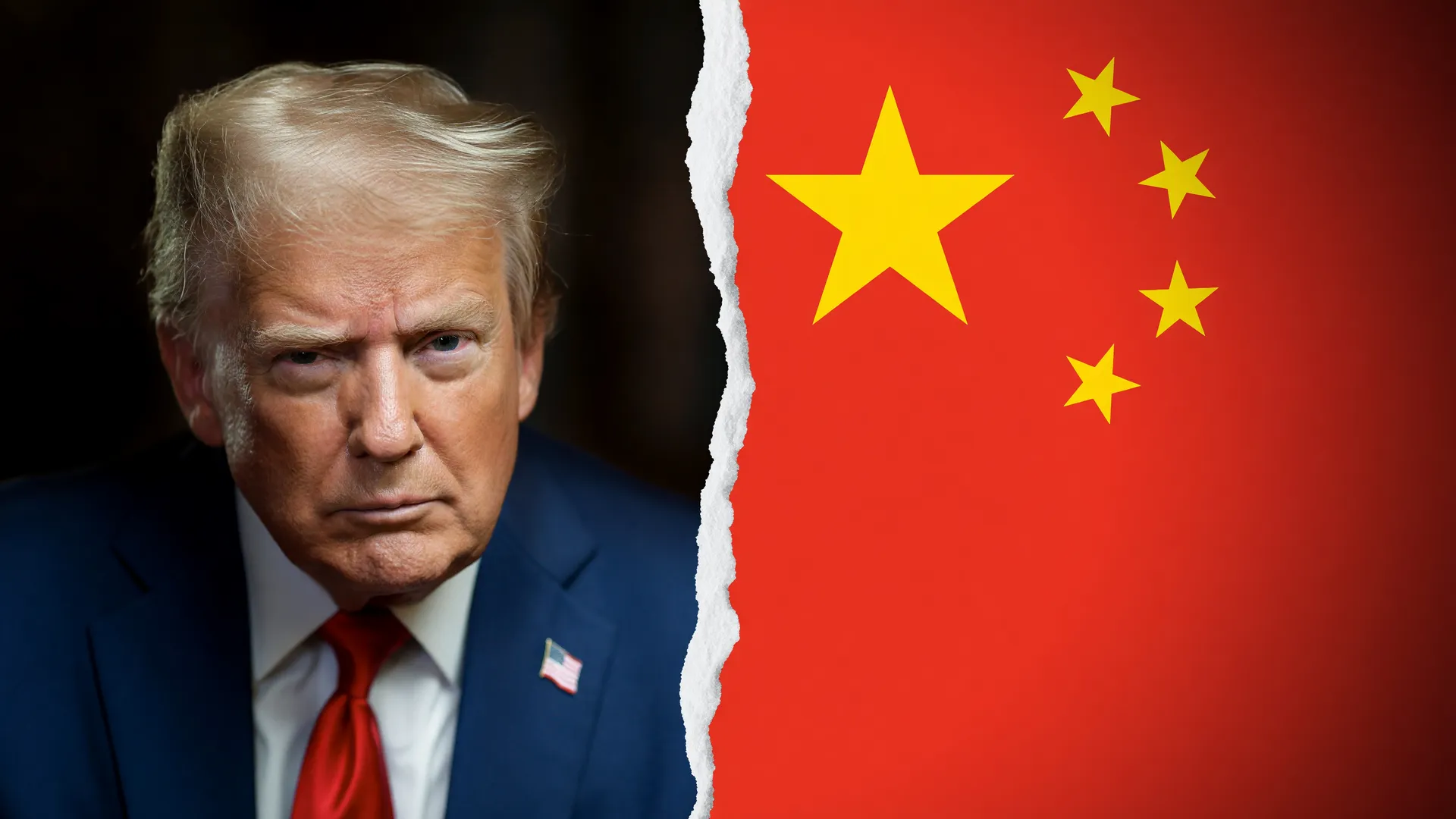 Trump e bandeira da China simbolizam a fragmentação do comércio global, com blocos econômicos opostos