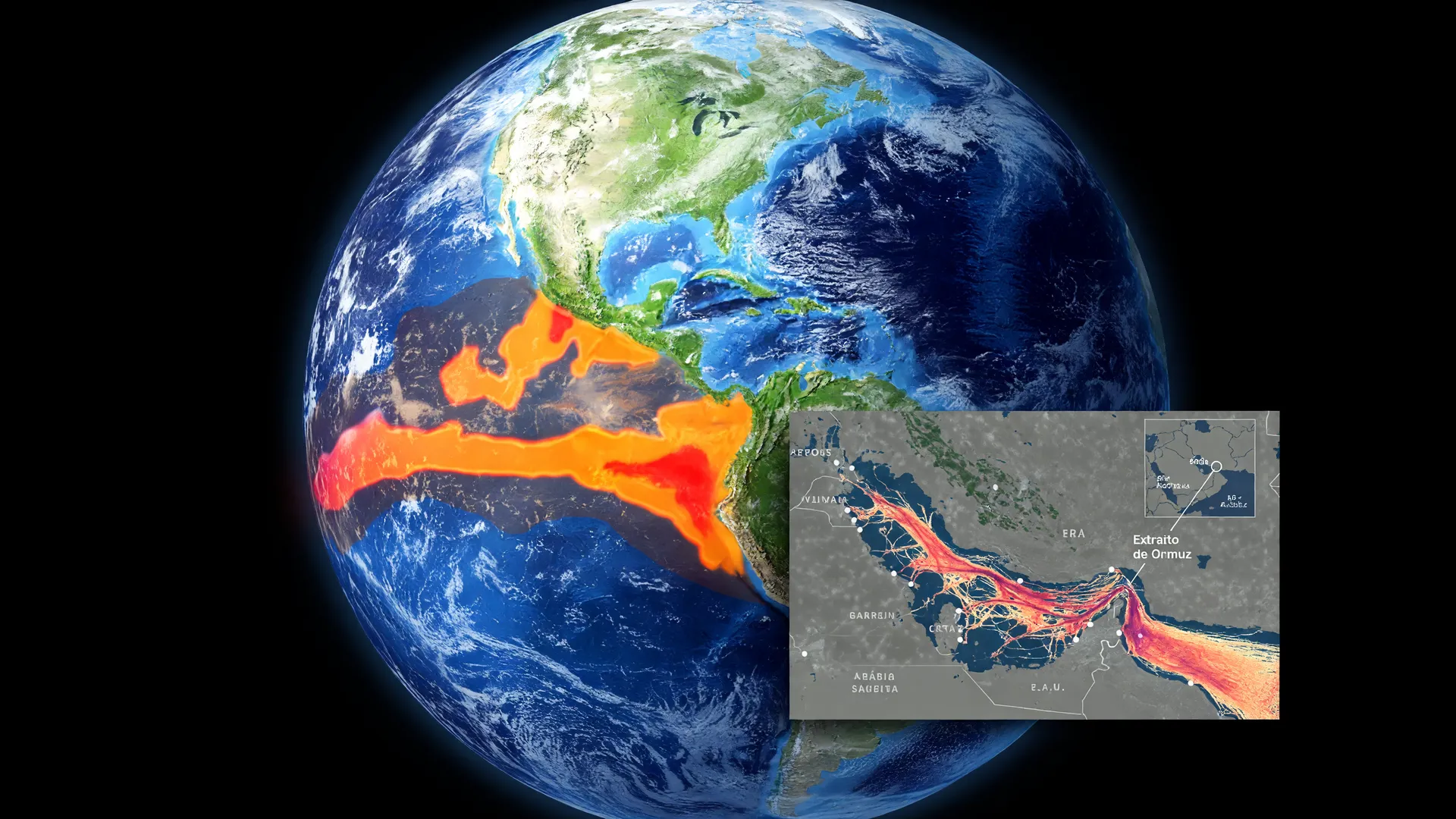 Mapa térmico do El Niño e Estreito de Ormuz ilustram a relação entre insegurança alimentar e conflitos armados
