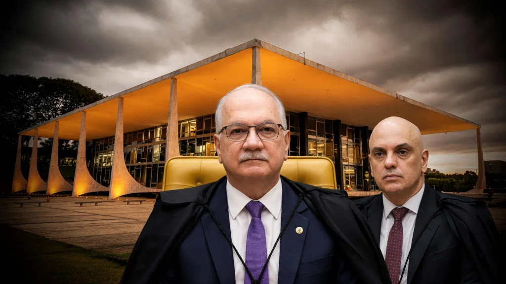 Edson Fachin sob pressão para decidir sobre a investigação de Moraes e Vorcaro com STF ao fundo