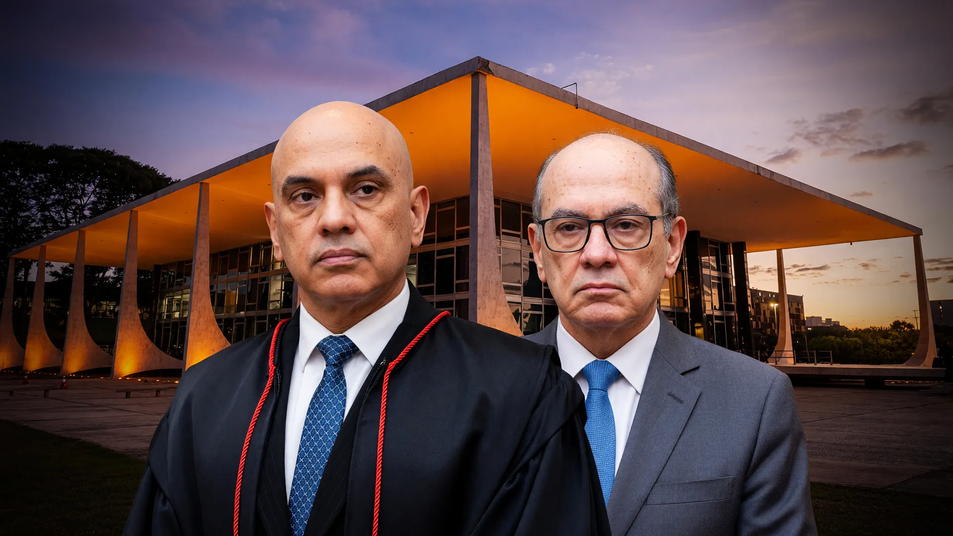 Gilmar Mendes questiona julgamento de Moraes no caso Master, com o STF ao fundo