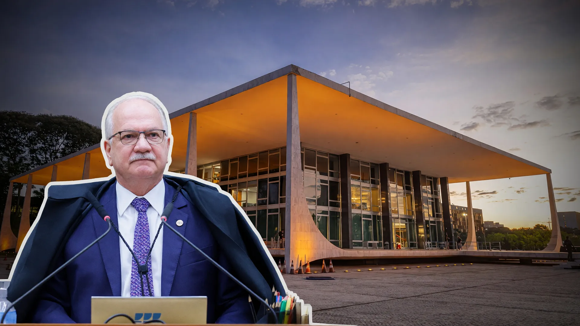 Manifesto cobra ética no STF: fachada da corte ao entardecer com ministro Fachin em destaque
