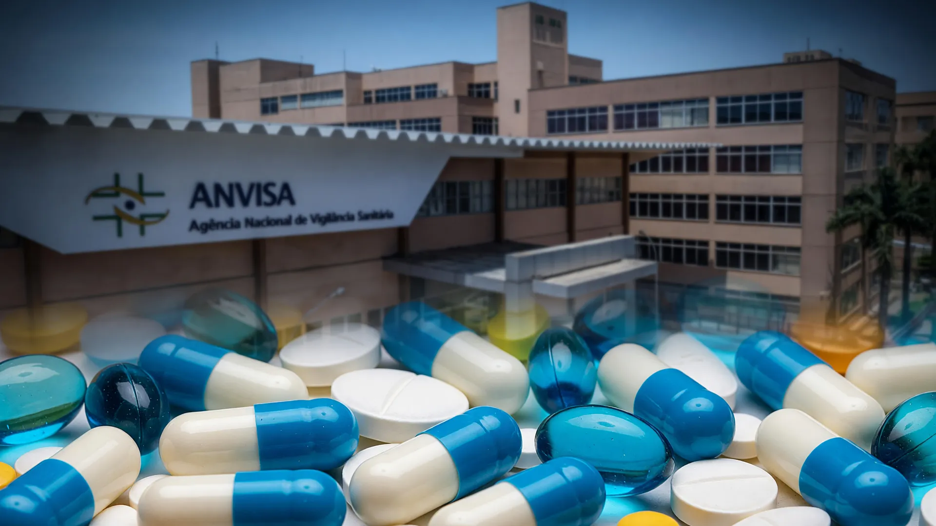 Medicamentos United Labz proibidos pela Anvisa: cápsulas e comprimidos em frente à sede da agência