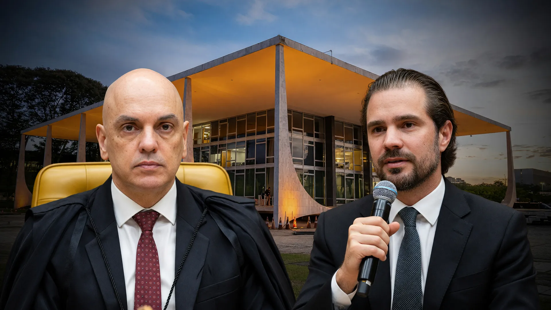 Alexandre de Moraes e Daniel Vorcaro em montagem editorial sobre as mensagens de Vorcaro para Moraes e o escândalo no STF