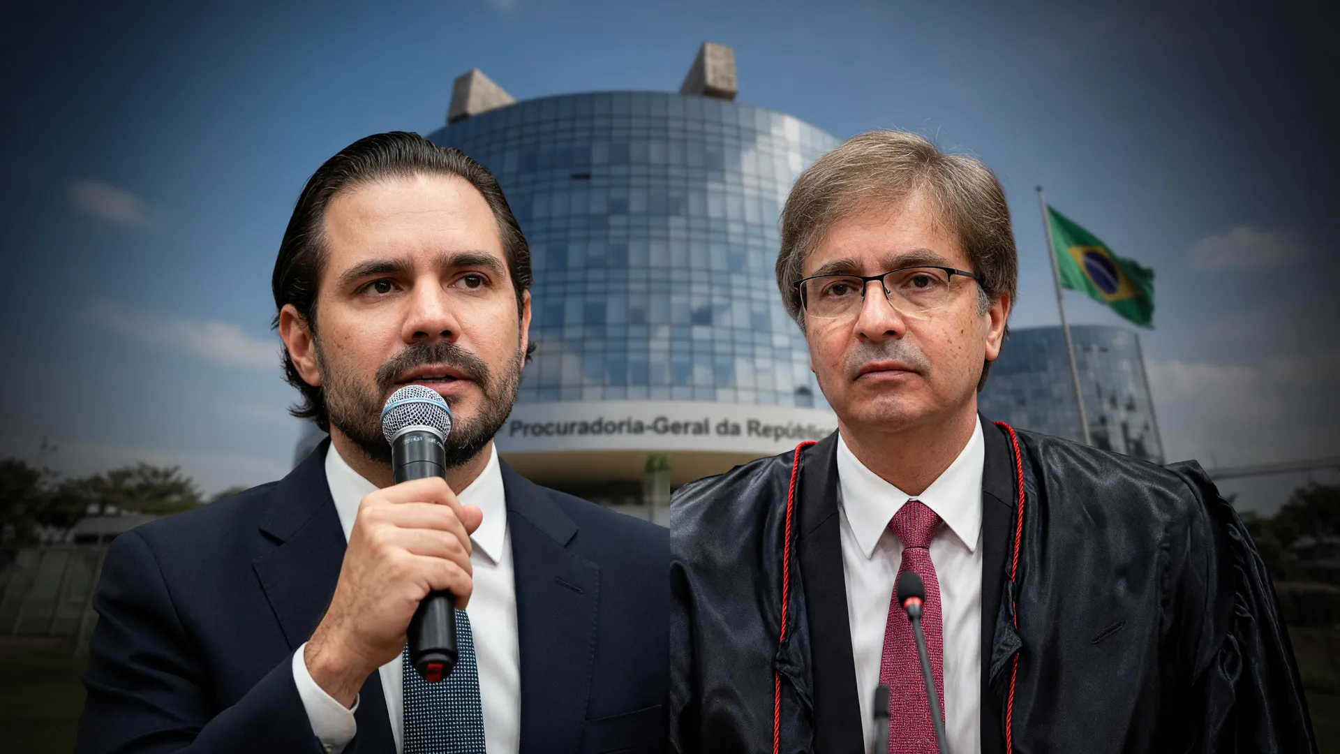 Daniel Vorcaro e Paulo Gonet em montagem sobre as mensagens de Vorcaro sobre Gonet investigadas pelo MPF