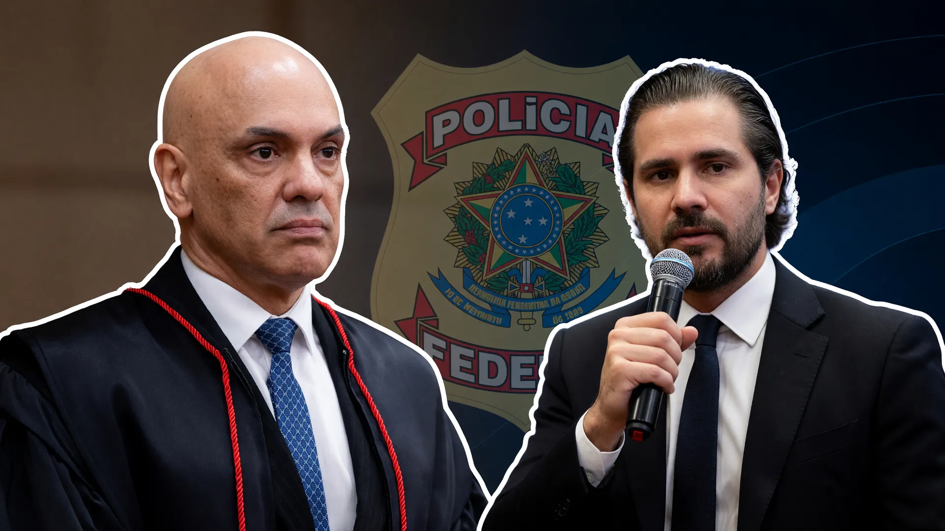 Alexandre de Moraes e Daniel Vorcaro em montagem sobre escândalo em que Moraes editou contrato Vorcaro e esposa