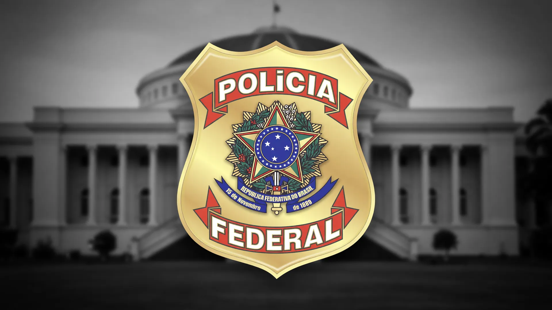 Brasão da Polícia Federal, símbolo da operação contra crime organizado que resultou em 106 prisões em 19 estados