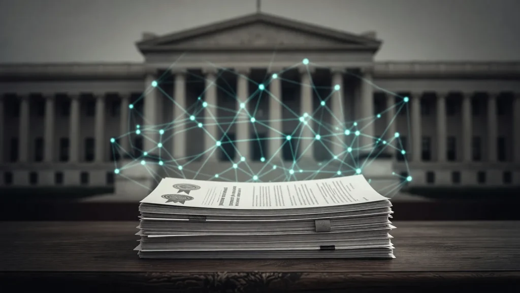 Documentos e ícones de tecnologia simbolizam os planos de governo inteligência artificial dos presidenciáveis