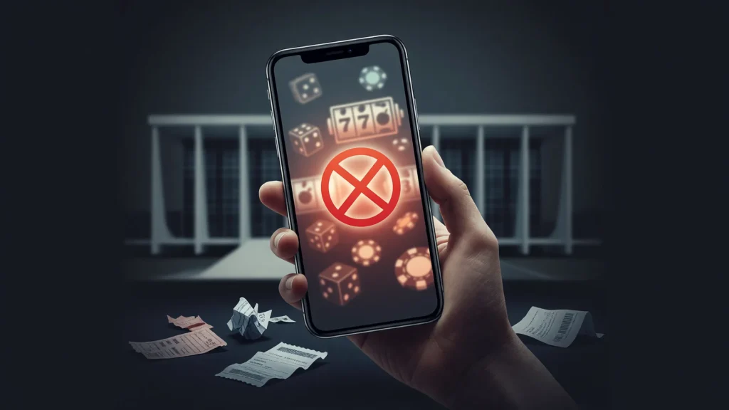 Celular exibindo tela de apostas bloqueada simboliza a proibição das bets no Brasil