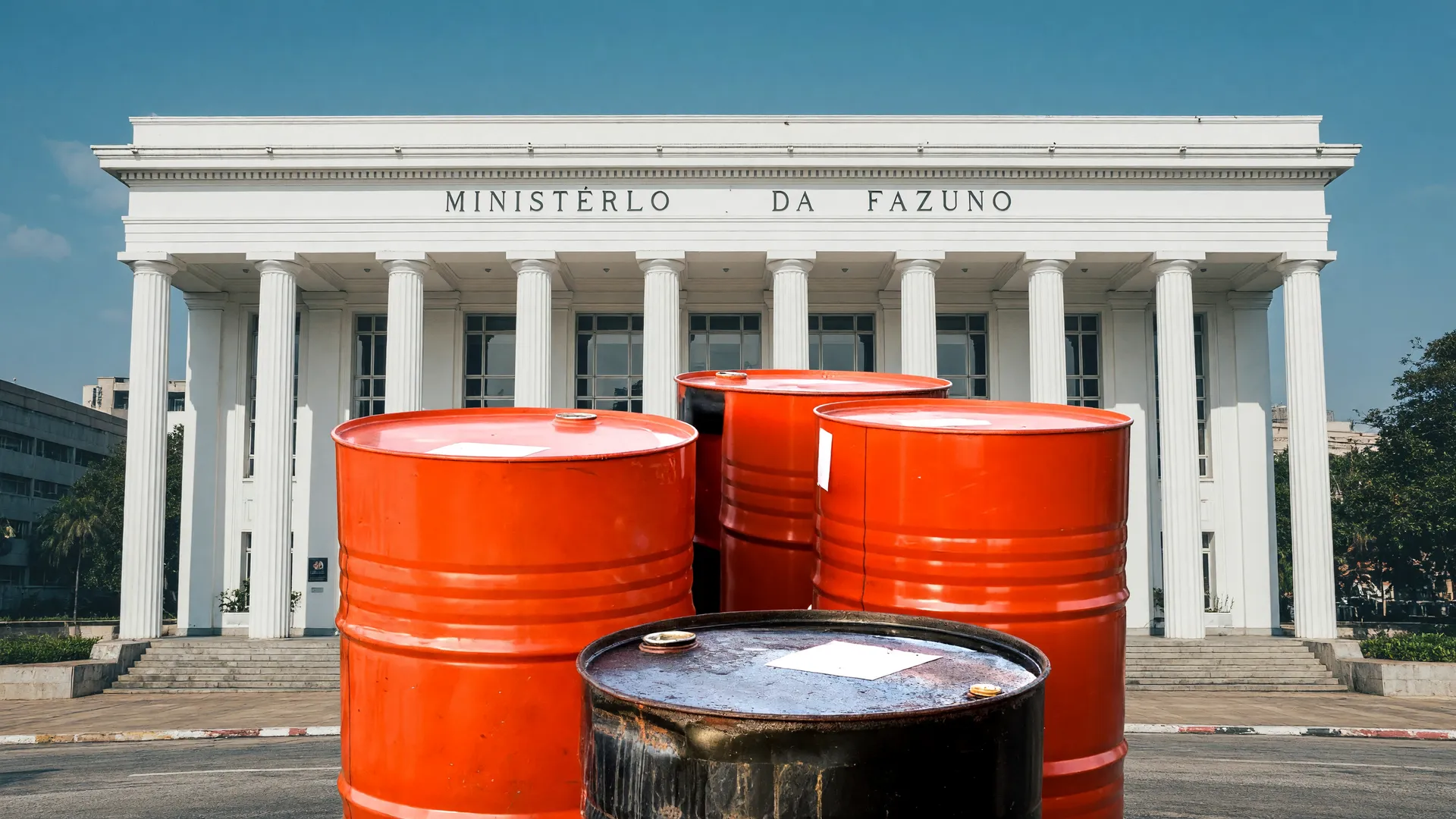 Fachada do Ministério da Fazenda e barris de petróleo simbolizam a prorrogação do subsídio ao diesel