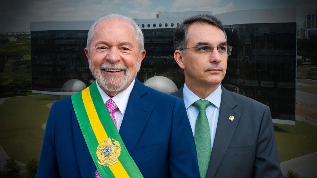 Lula e Flávio Bolsonaro diante do TSE em editorial sobre a suspensão TV Celular Flávio Bolsonaro