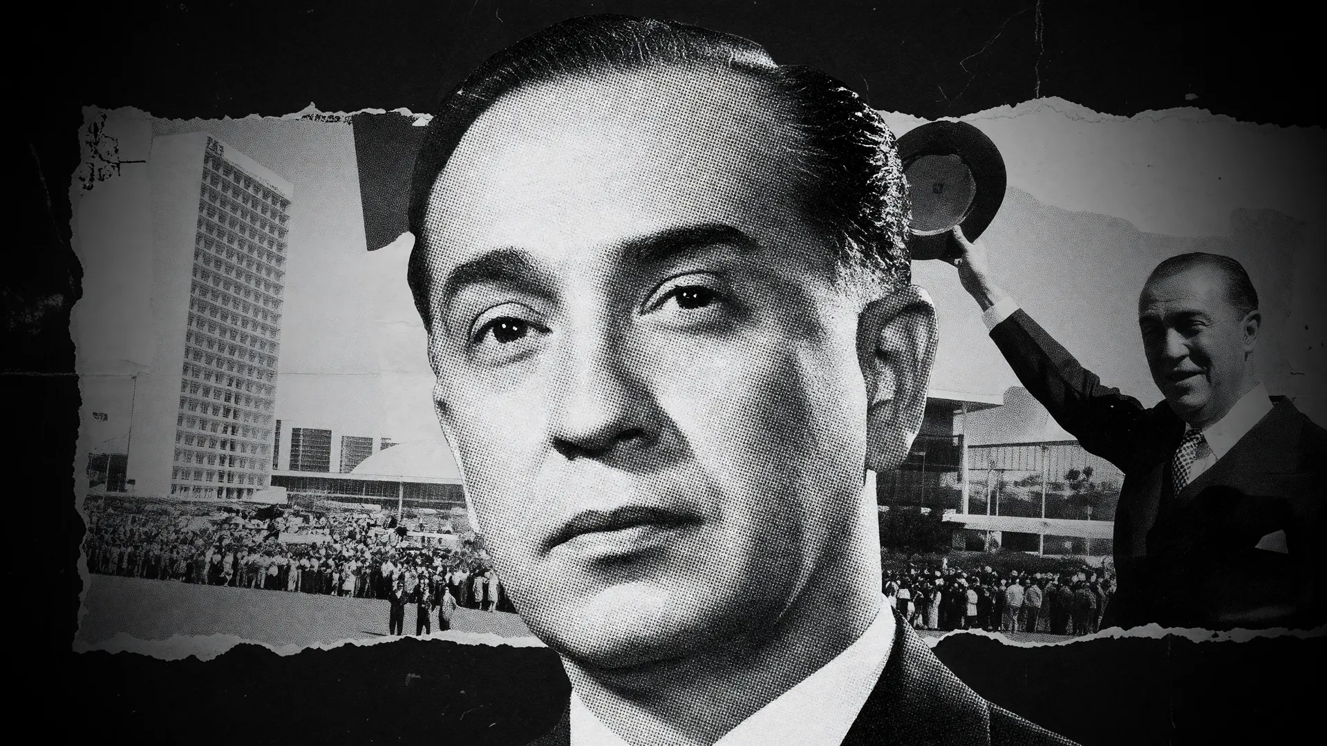 Retrato de Juscelino Kubitschek com efeitos de manipulação digital, ilustrando o vídeo de JK manipulado IA