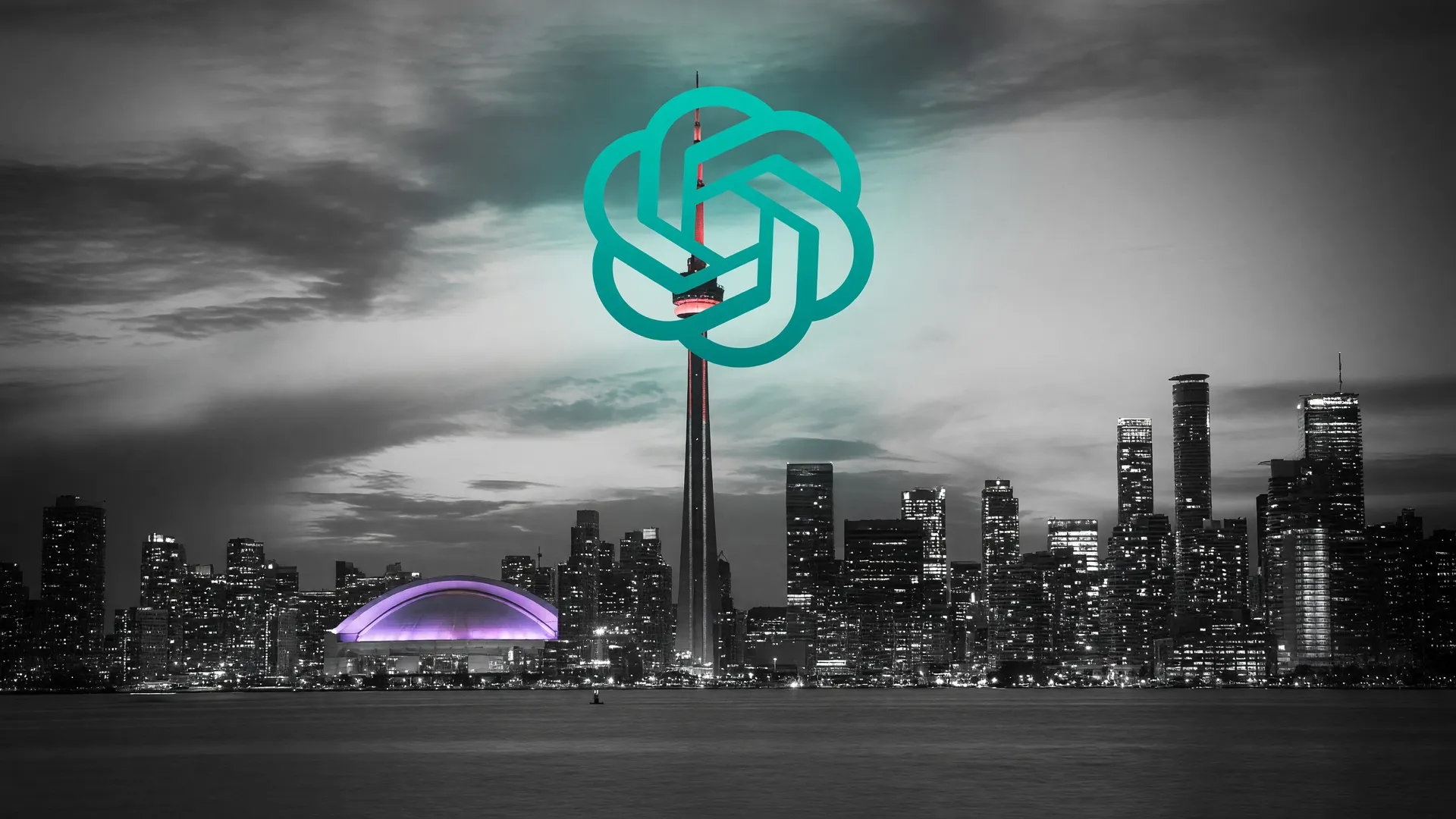 Agentes de IA tentam acessar arquivo do governo do Canadá; símbolo da OpenAI sobre skyline canadense