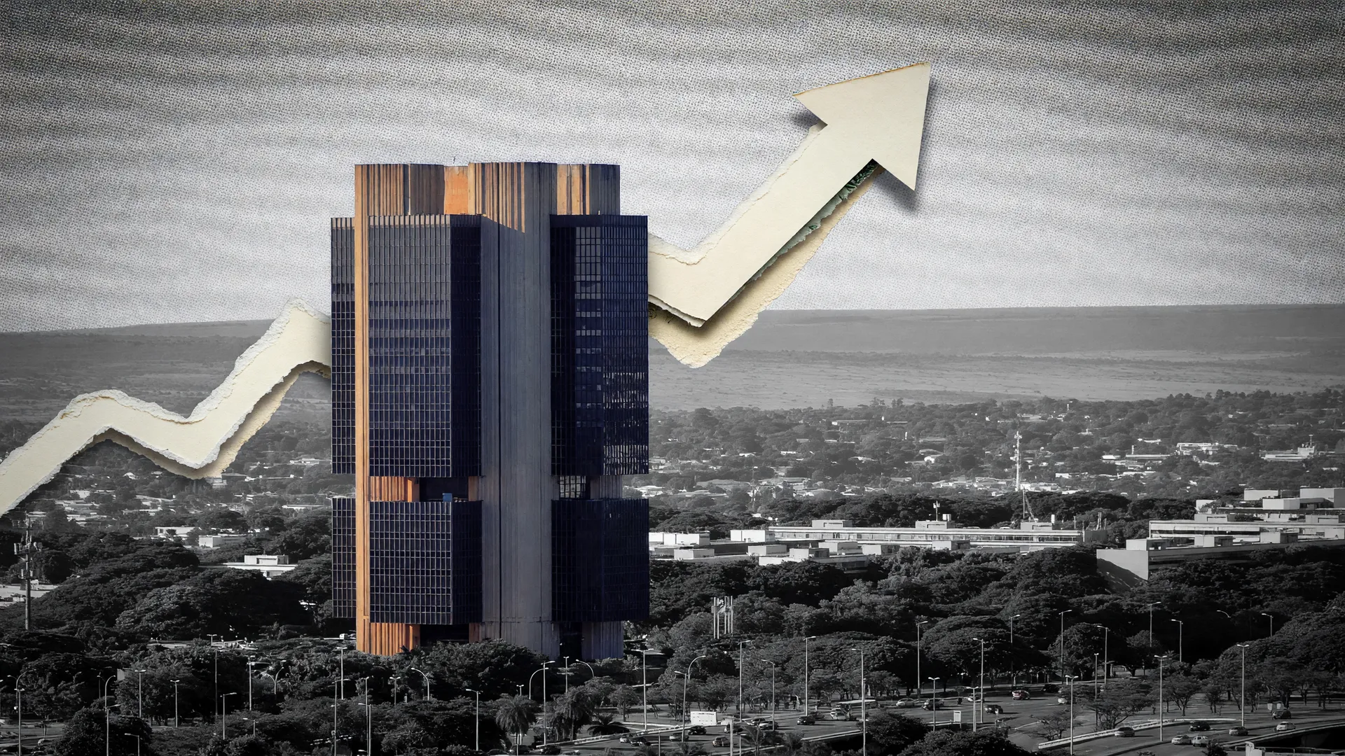 Sede do Banco Central em Brasília sob tom dramático, ilustrando a alta do dólar reeleição Lula no mercado de câmbio