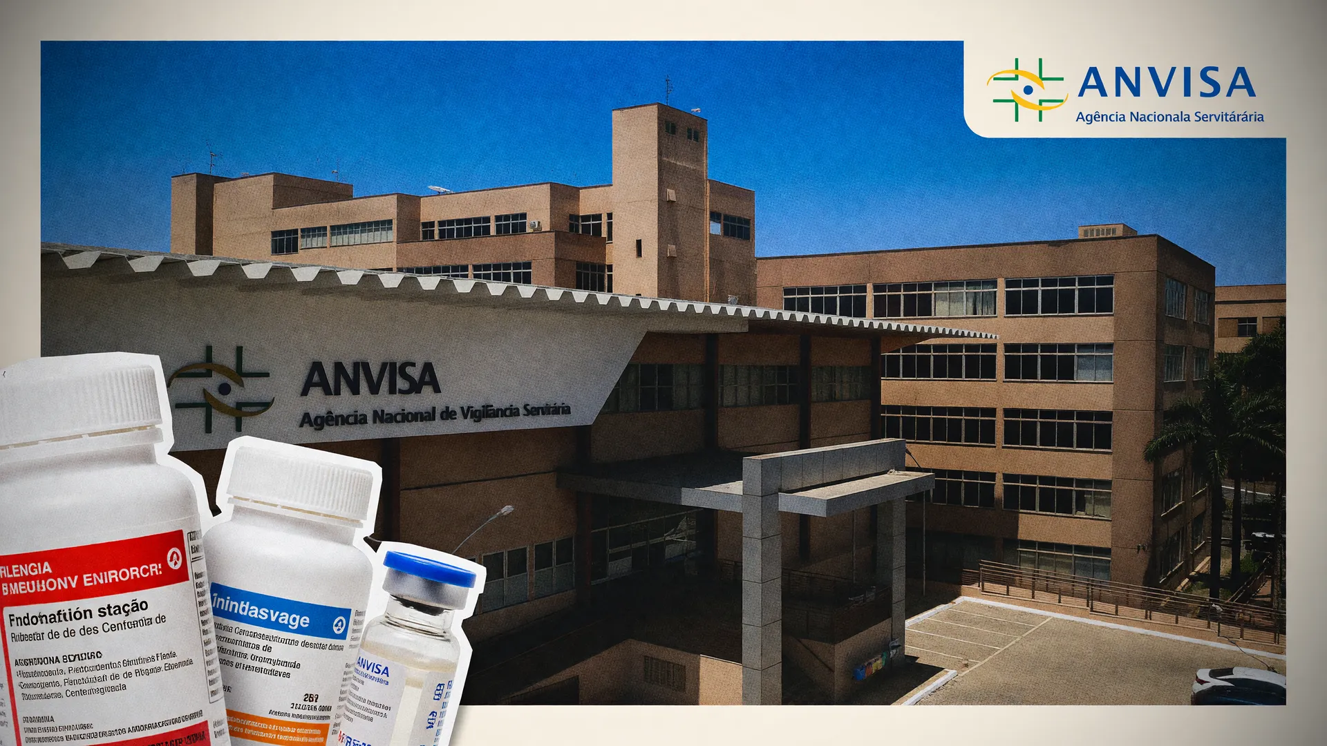 Sede da Anvisa em Brasília com destaque para ação contra lote falsificado de suplemento NAC e produto interditado