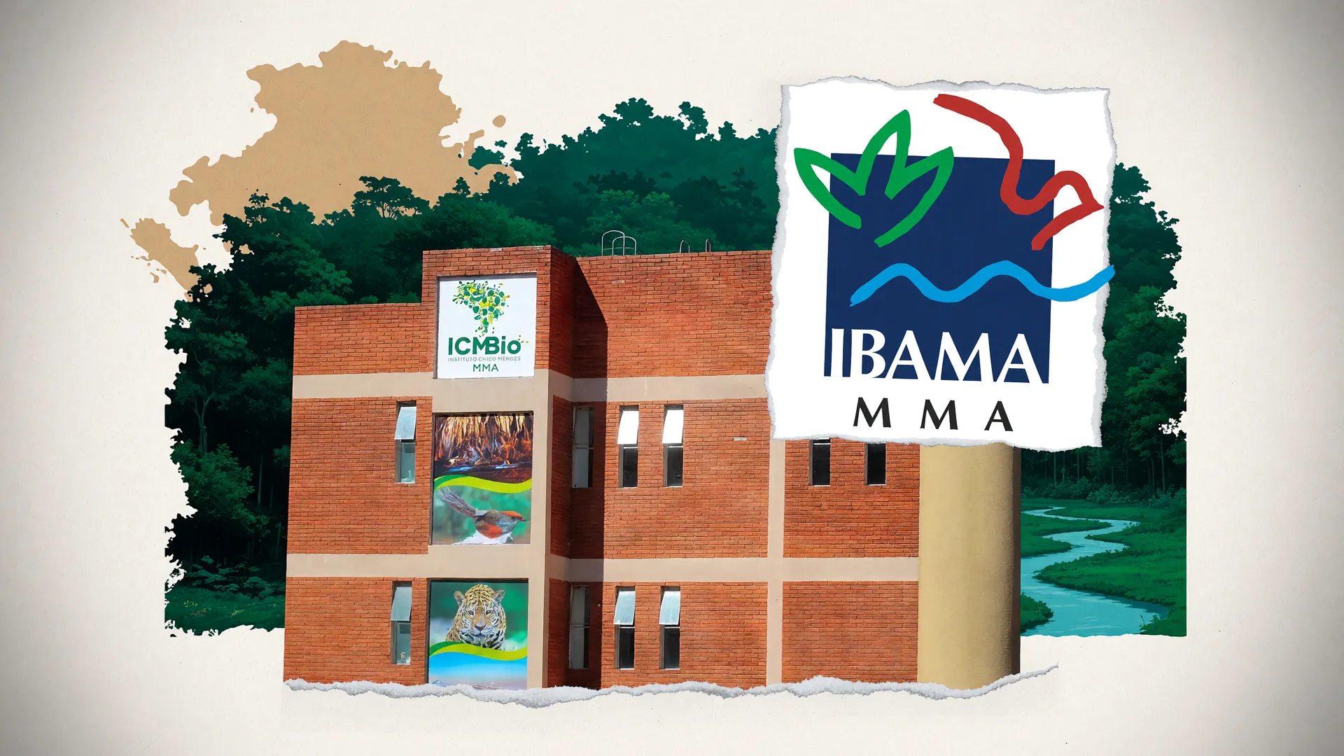 Prédios e símbolos de órgãos ambientais ilustram a carta organizações indígenas segundo turno sobre riscos ao meio ambiente