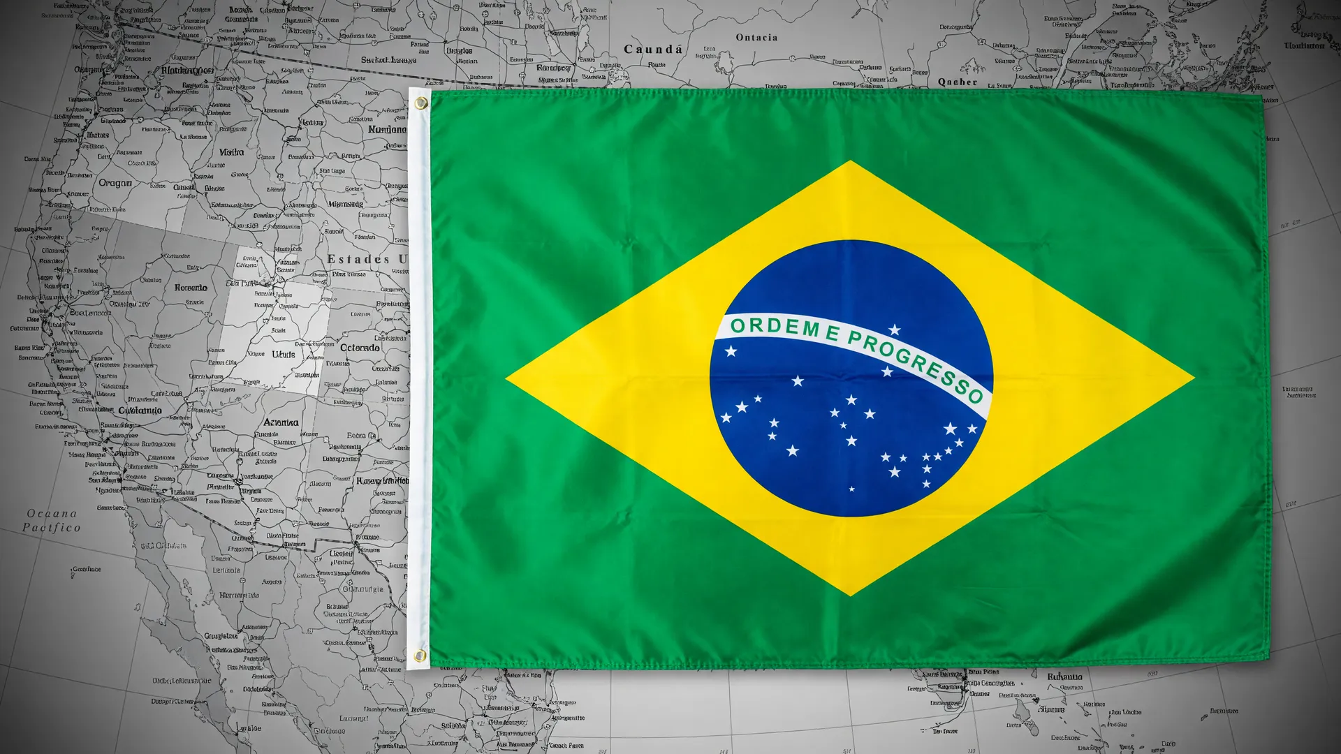 Bandeira do Brasil e mapa dos EUA simbolizam alerta sobre casos importados de sarampo no Brasil