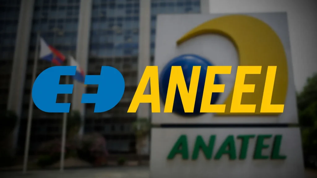 Logotipos da Aneel e Anatel ilustram negociação sobre compartilhamento de postes entre as agências