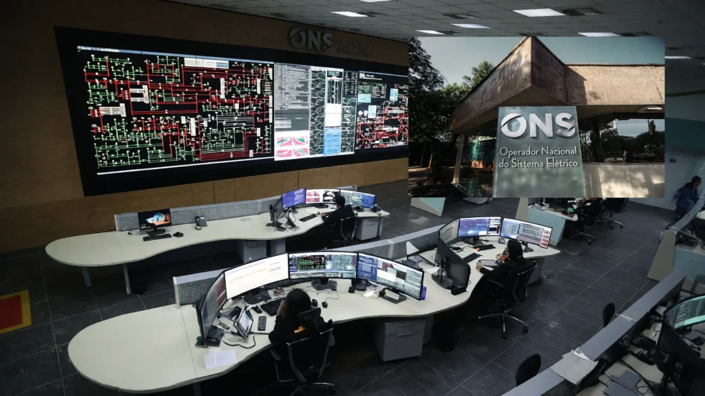 Centro de operações do ONS monitorando os cortes de geração eólica e solar no sistema elétrico brasileiro