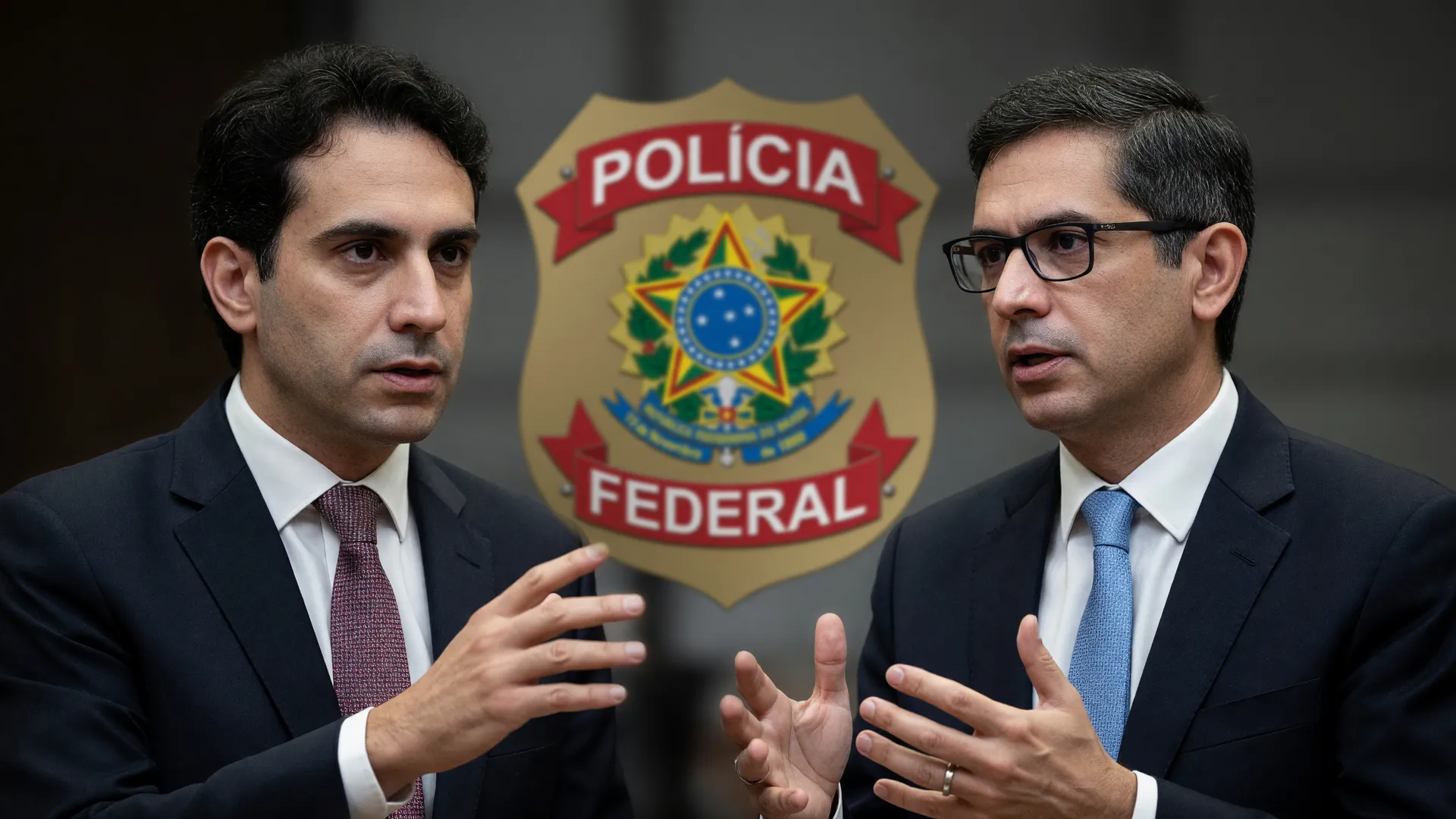 Galípolo e Campos Neto diante do distintivo da PF, retratando depoimento Galípolo Banco Master no inquérito