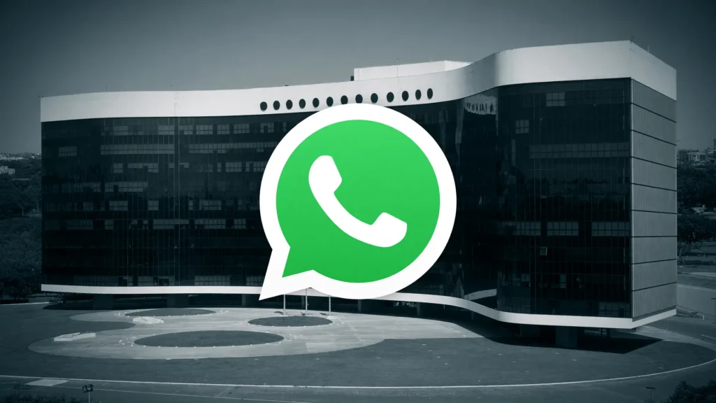 Sede do TSE ao fundo e ícone do WhatsApp em destaque, simbolizando o combate à desinformação sobre urnas eletrônicas