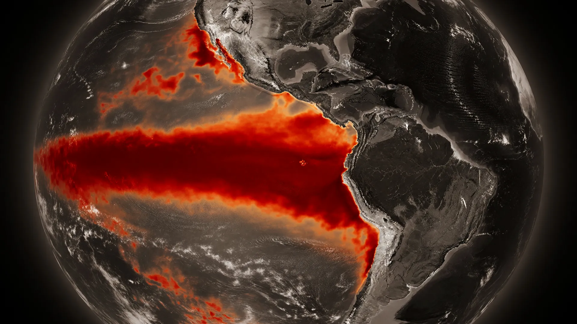 Mapa do Pacífico com anomalia térmica aponta El Niño recorde dezembro 2026, previsão da OMM.