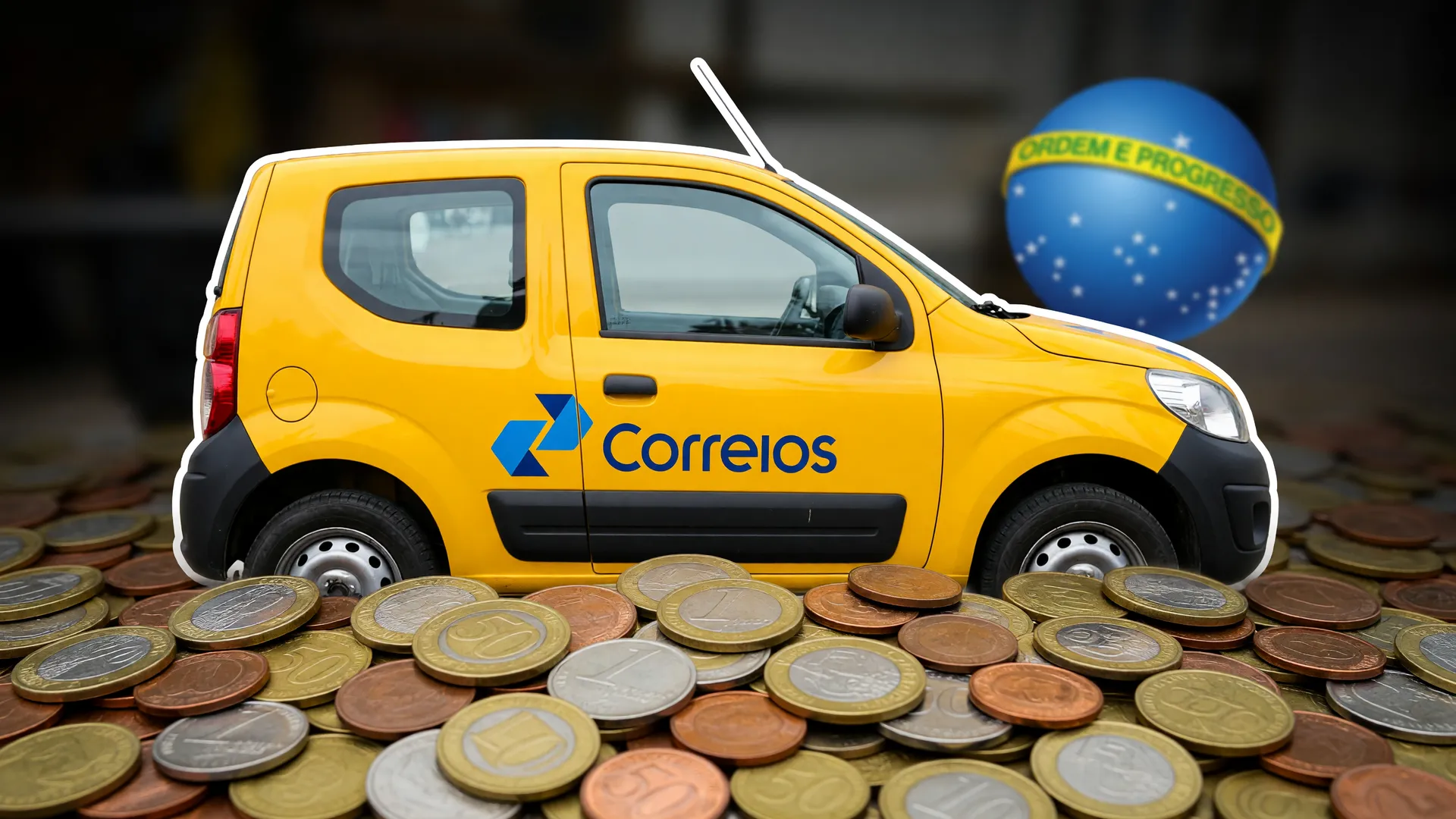 Veículo dos Correios sobre moedas de real: garantia da União empréstimo Correios de R$ 7 bi