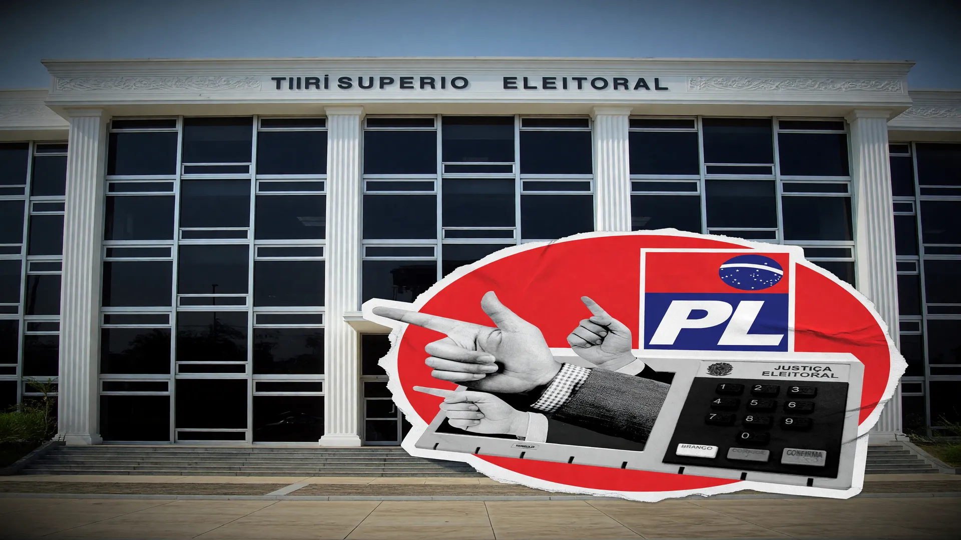 Fachada do TSE e urna eletrônica com logo do PL ilustram ação sobre gastos com publicidade do governo Lula