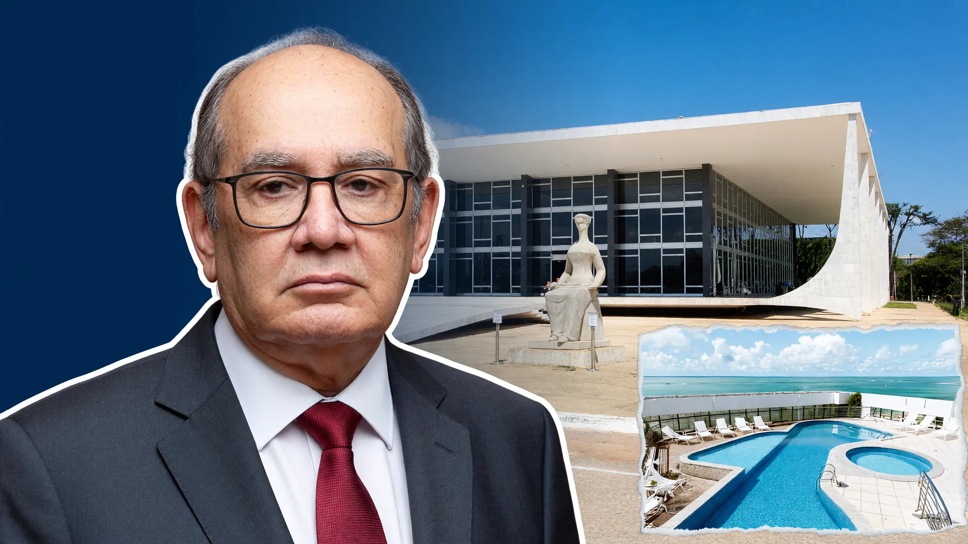 Gilmar Mendes folga dominical mulheres: ministro do STF diante da fachada do tribunal e de hotel de Santos