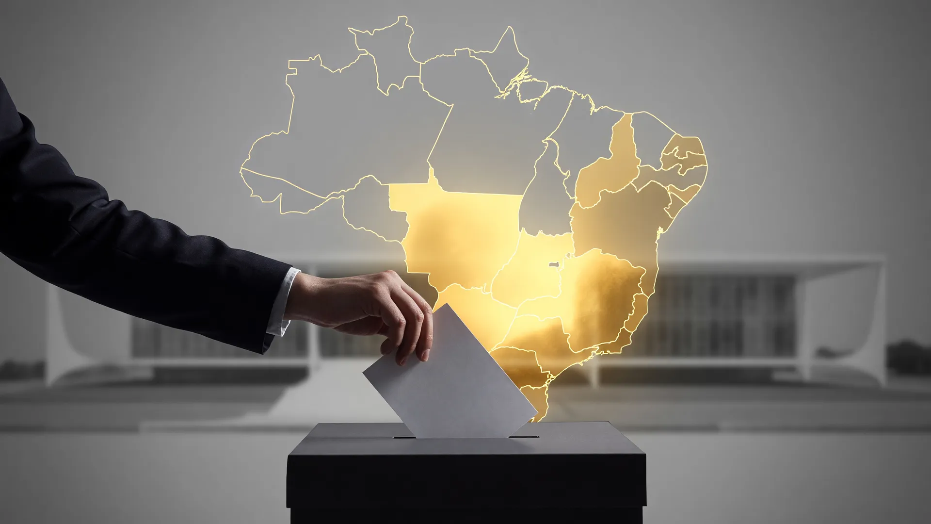 Mapa do Brasil simbolizando os governadores eleitos no 1º turno nas eleições de 2026
