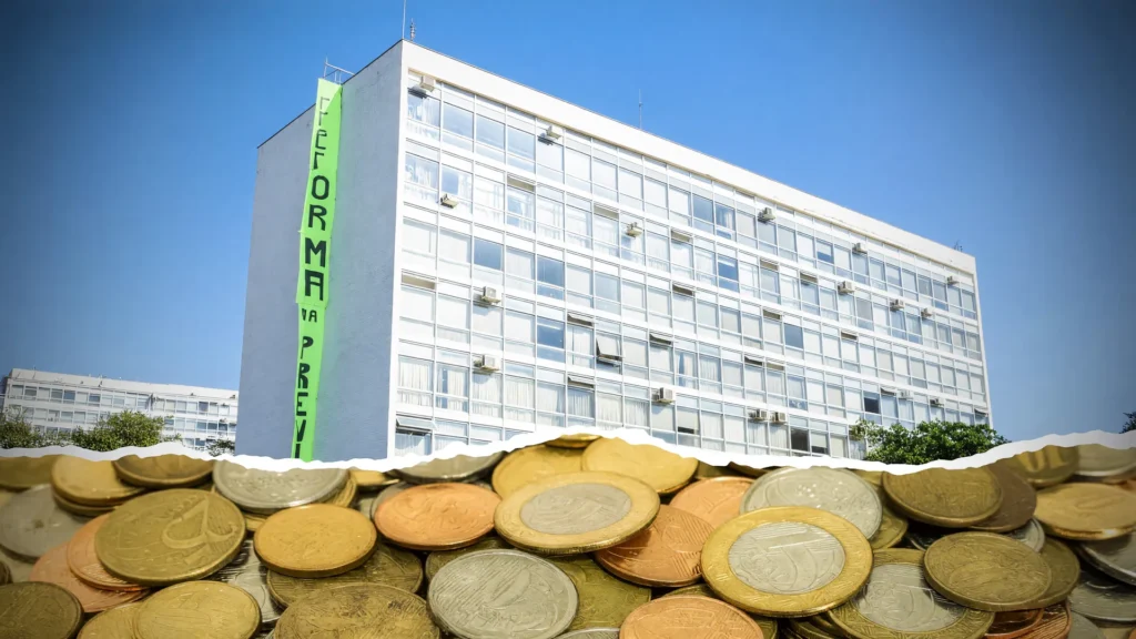 Prédio do Ministério da Fazenda e moedas do Tesouro ilustram o novo limite de crédito estados municípios liberado pelo CMN