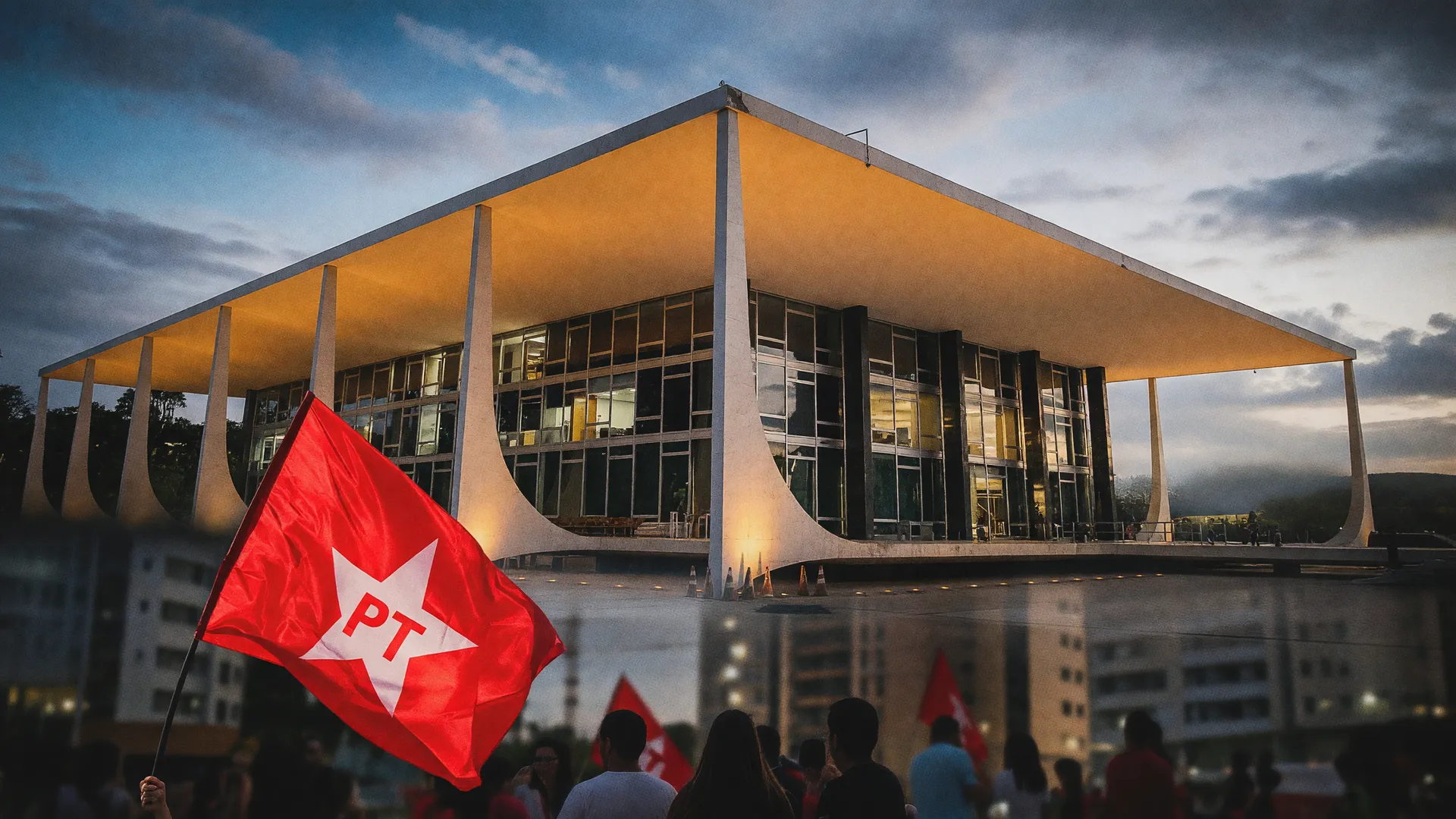 Fachada do STF ao entardecer, símbolo institucional da eleição de Lula eleito pela quarta vez