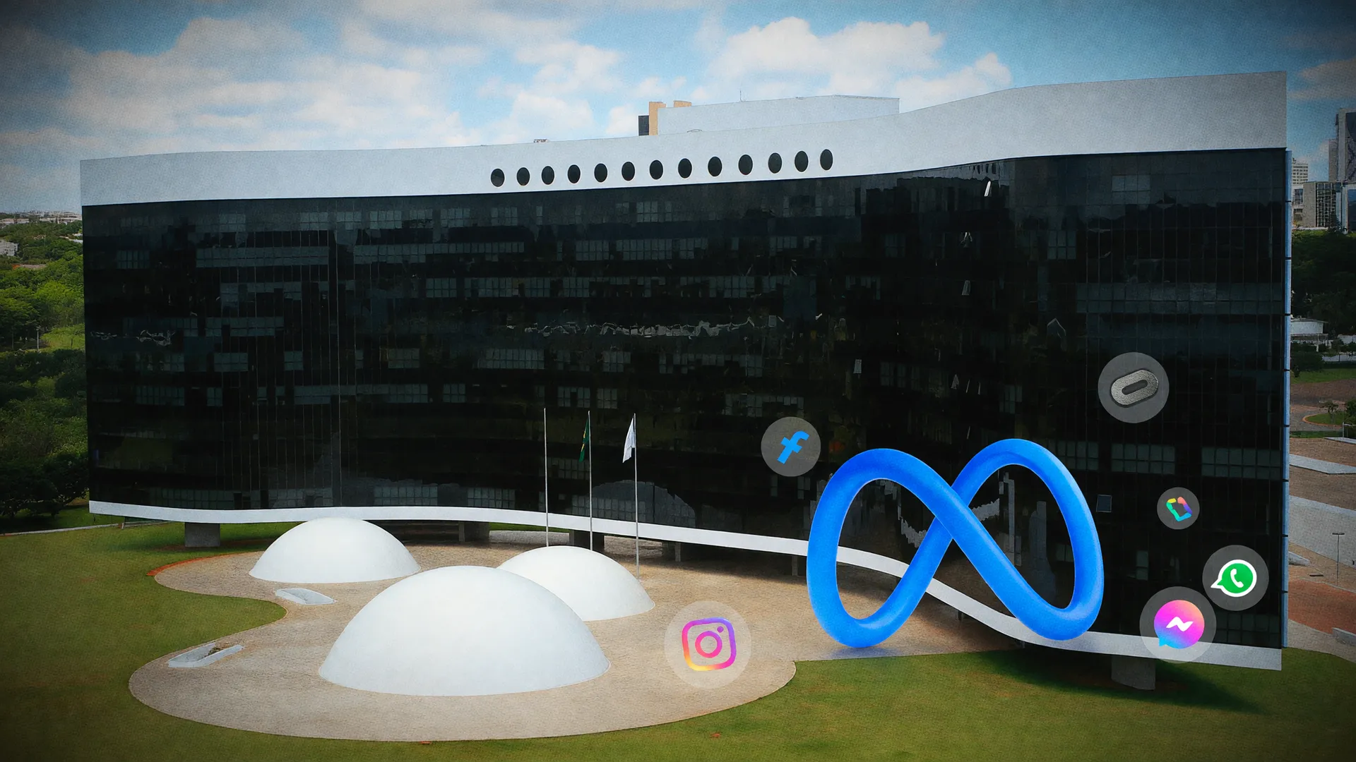 Fachada do TSE e logo da Meta simbolizam a discussão sobre Meta moderação de conteúdo eleições no Brasil