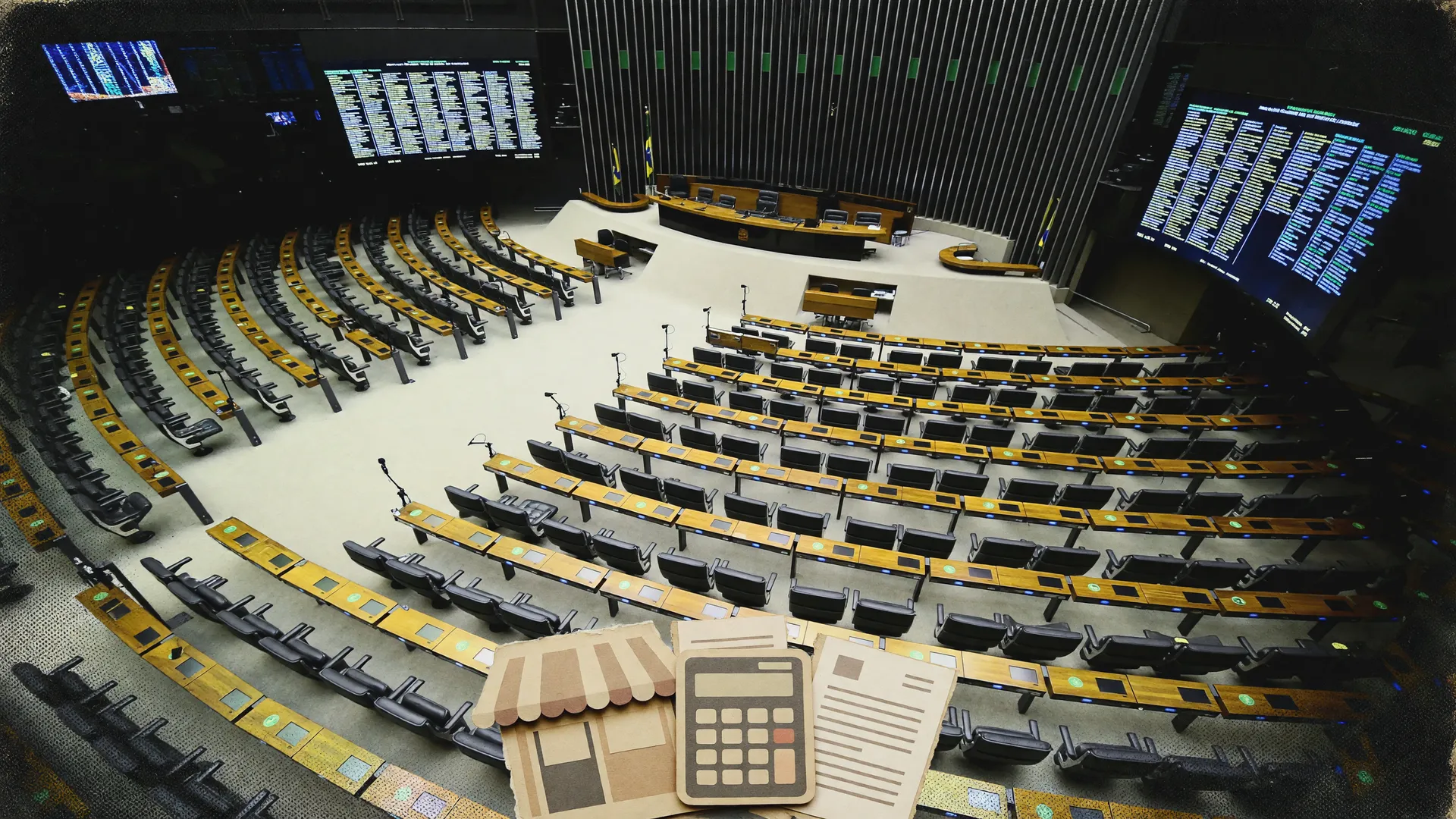 Plenário da Câmara dos Deputados em visão aérea, simbolizando a votação do novo teto do MEI