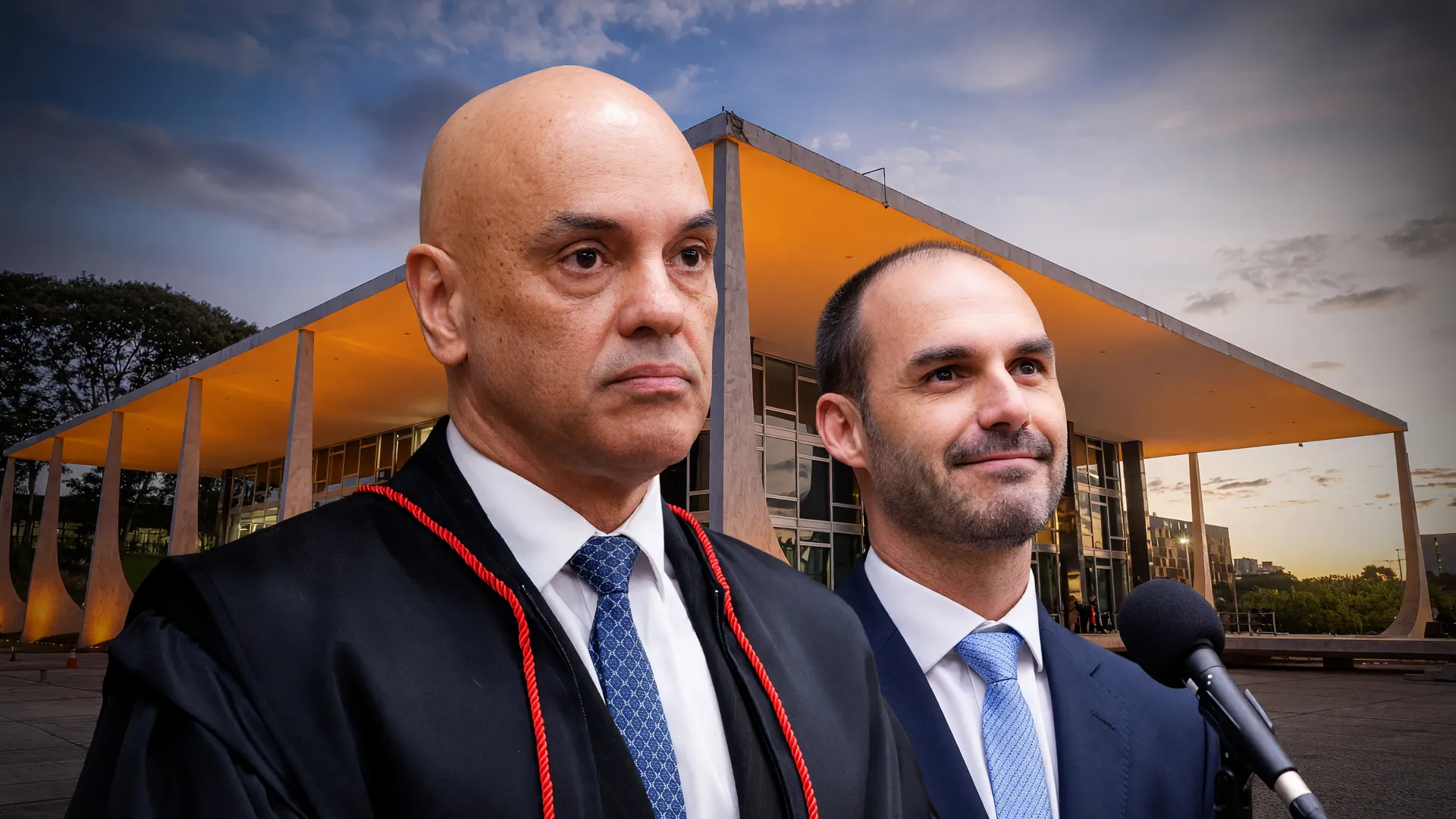 Moraes manda executar a pena de Eduardo Bolsonaro, com o STF ao fundo