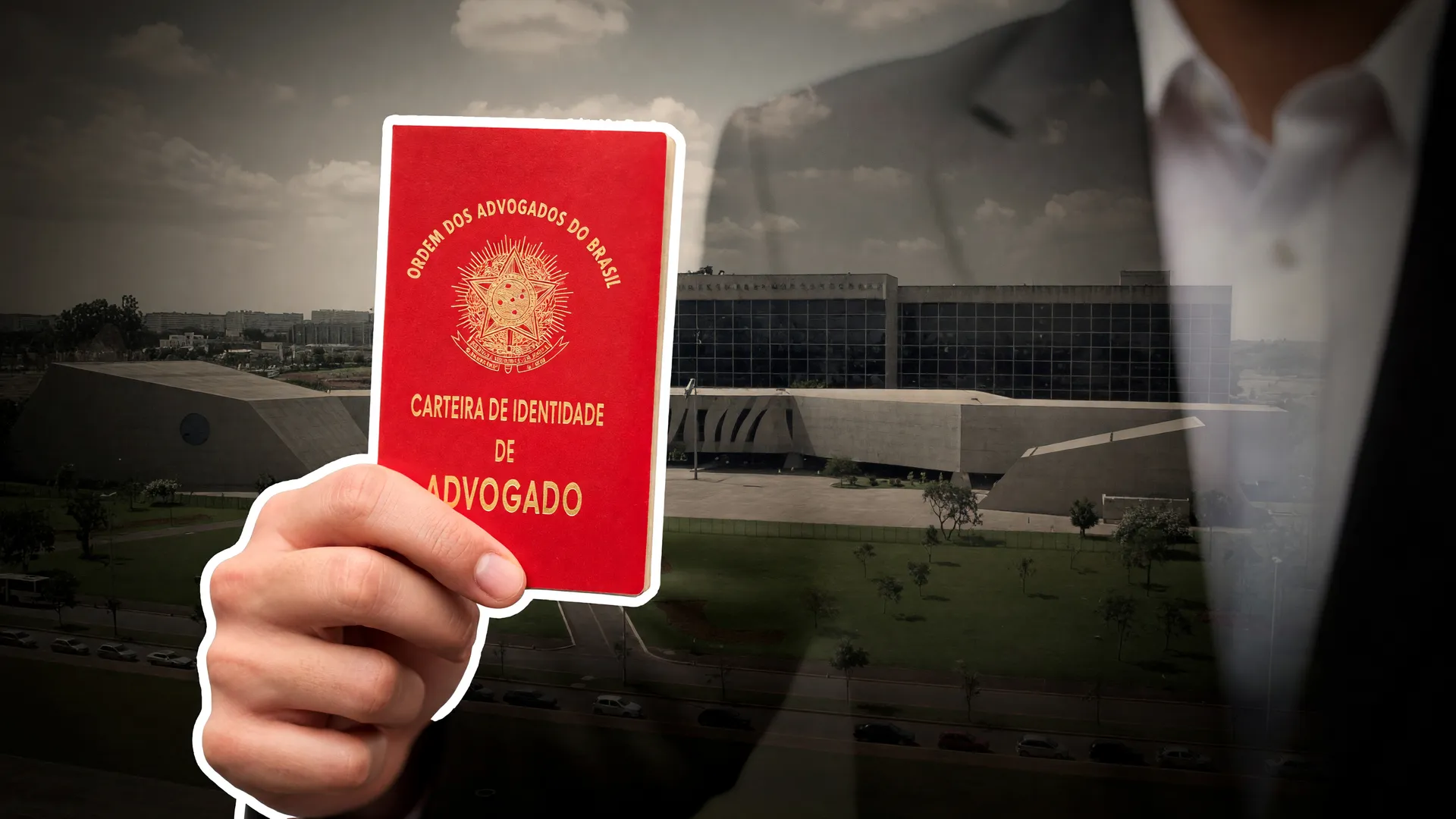 Advogado segura carteira da OAB diante do STJ, ilustrando decisão sobre petições com IA sem advogado