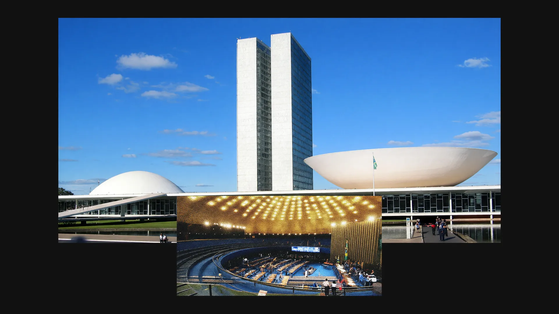 Congresso Nacional e plenário do Senado em colagem sobre projetos contra unidades de conservação