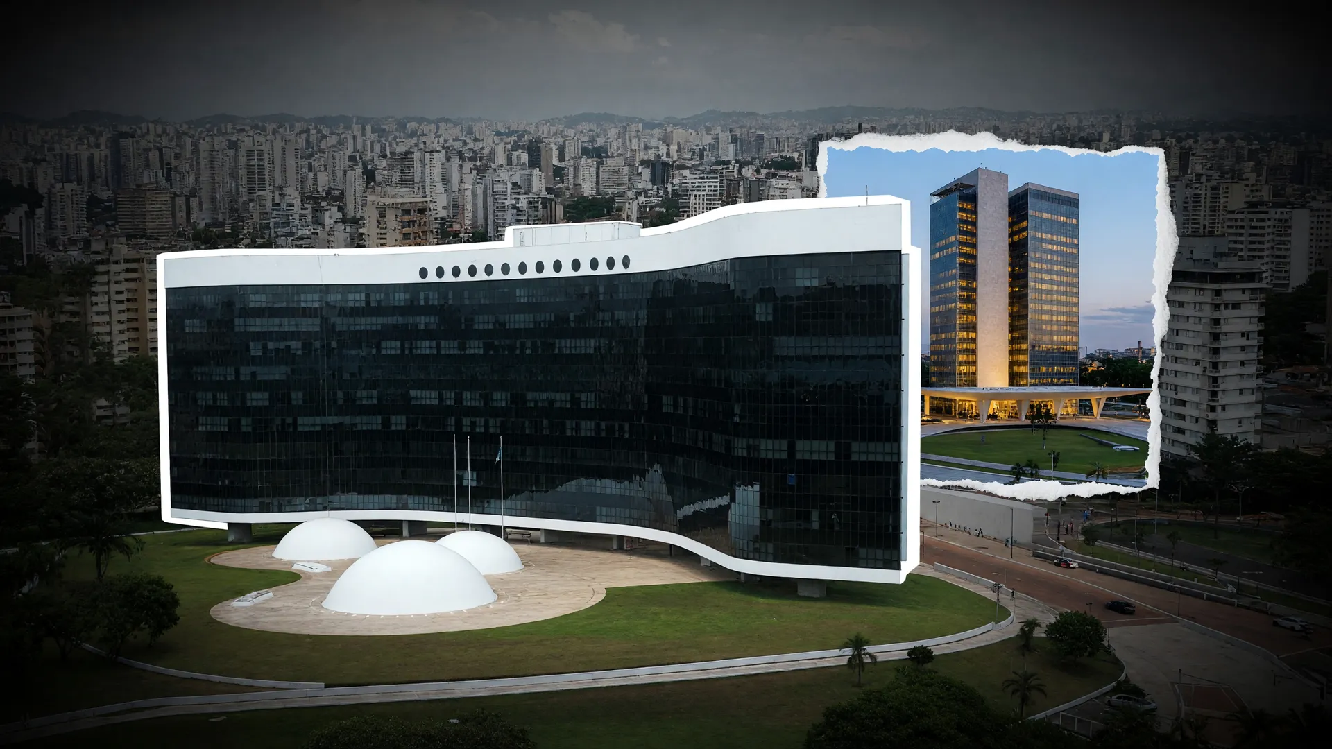Fachada do TSE sobre a skyline de São Paulo, ilustrando a prorrogação da votação em São Paulo e eleitores sem votar