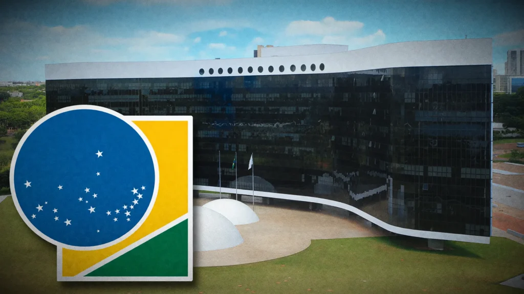 Fachada do TSE com emblema da Justiça Eleitoral, simbolizando o recorde de ações no TSE no segundo turno