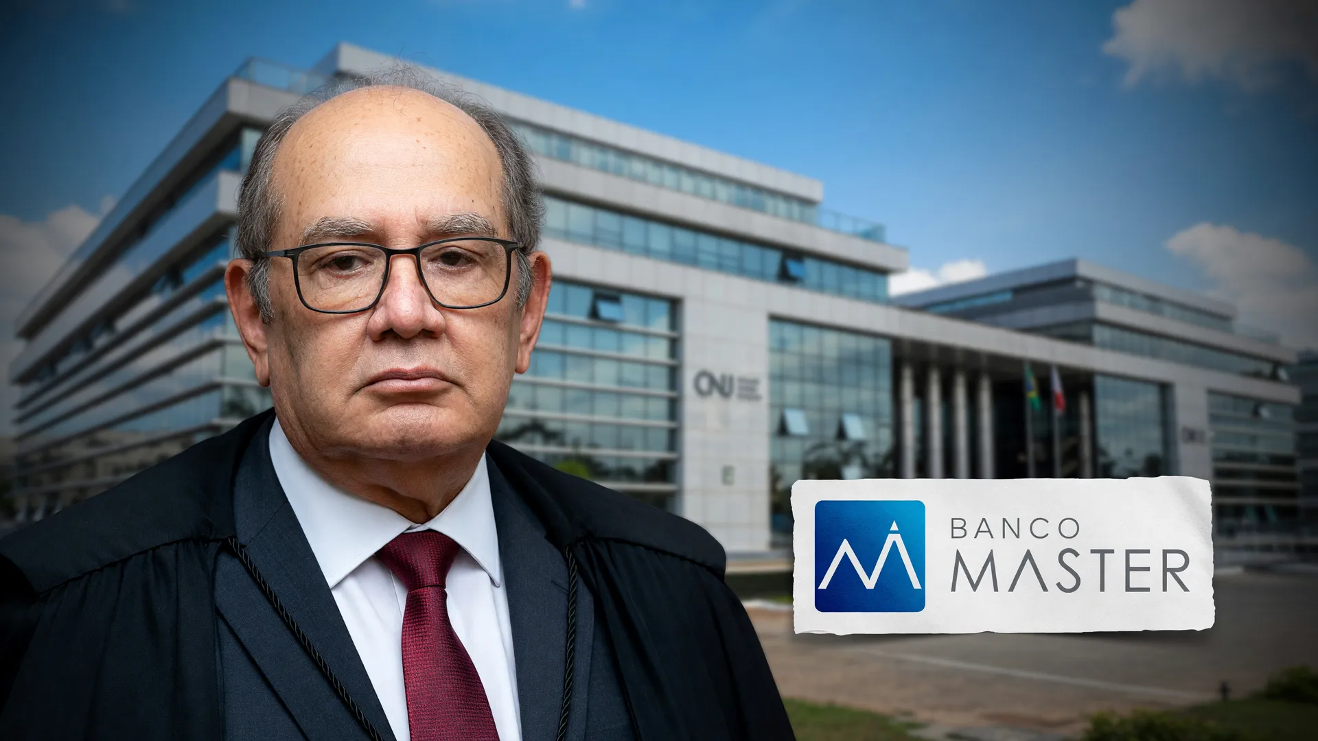 Gilmar Mendes, sede do CNJ e logo do Banco Master ilustram as novas regras para emissão de precatórios no caso Master.