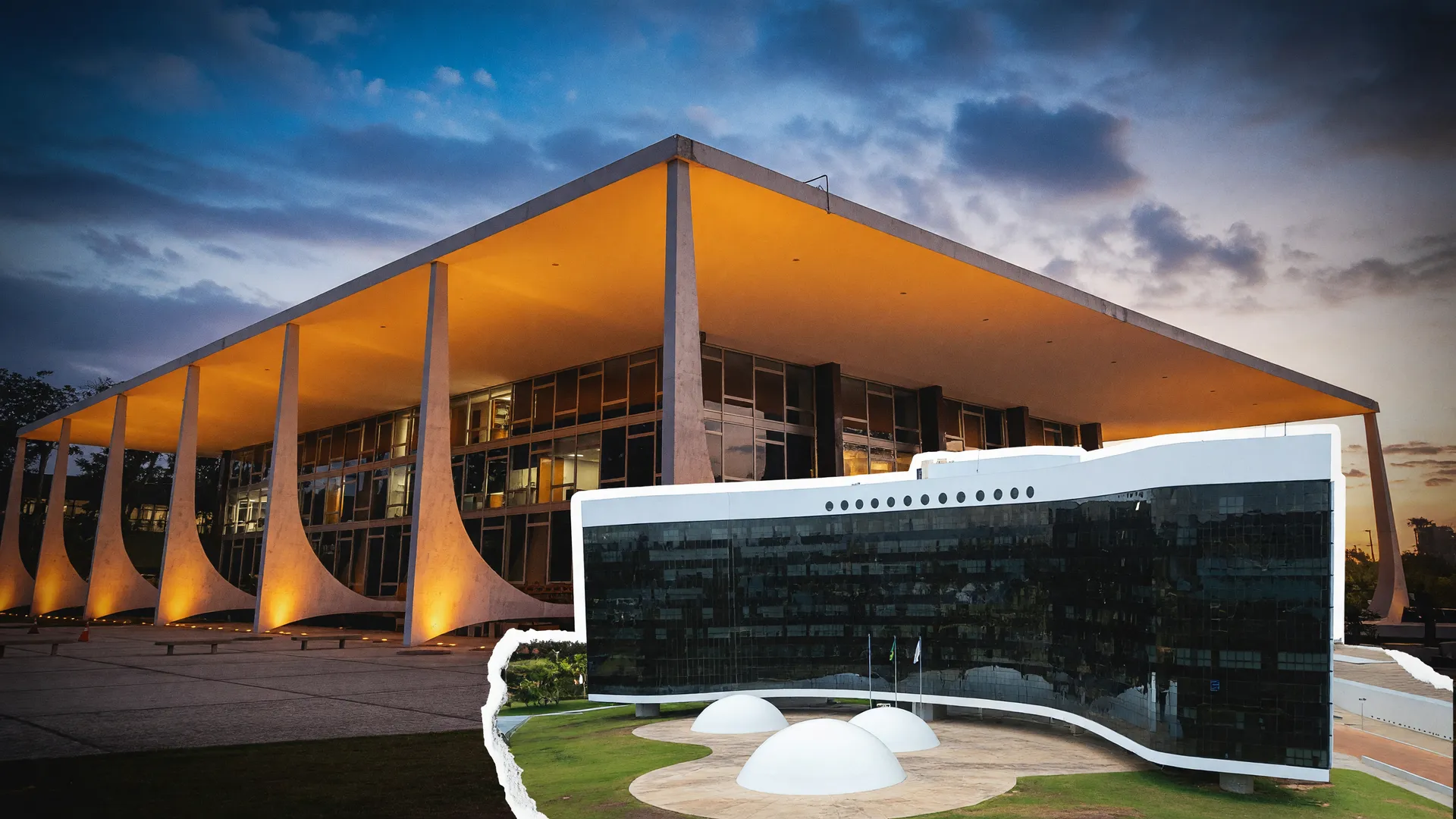 Fachadas do STF e do TSE em colagem institucional simbolizando o relatório OEA eleições Lula