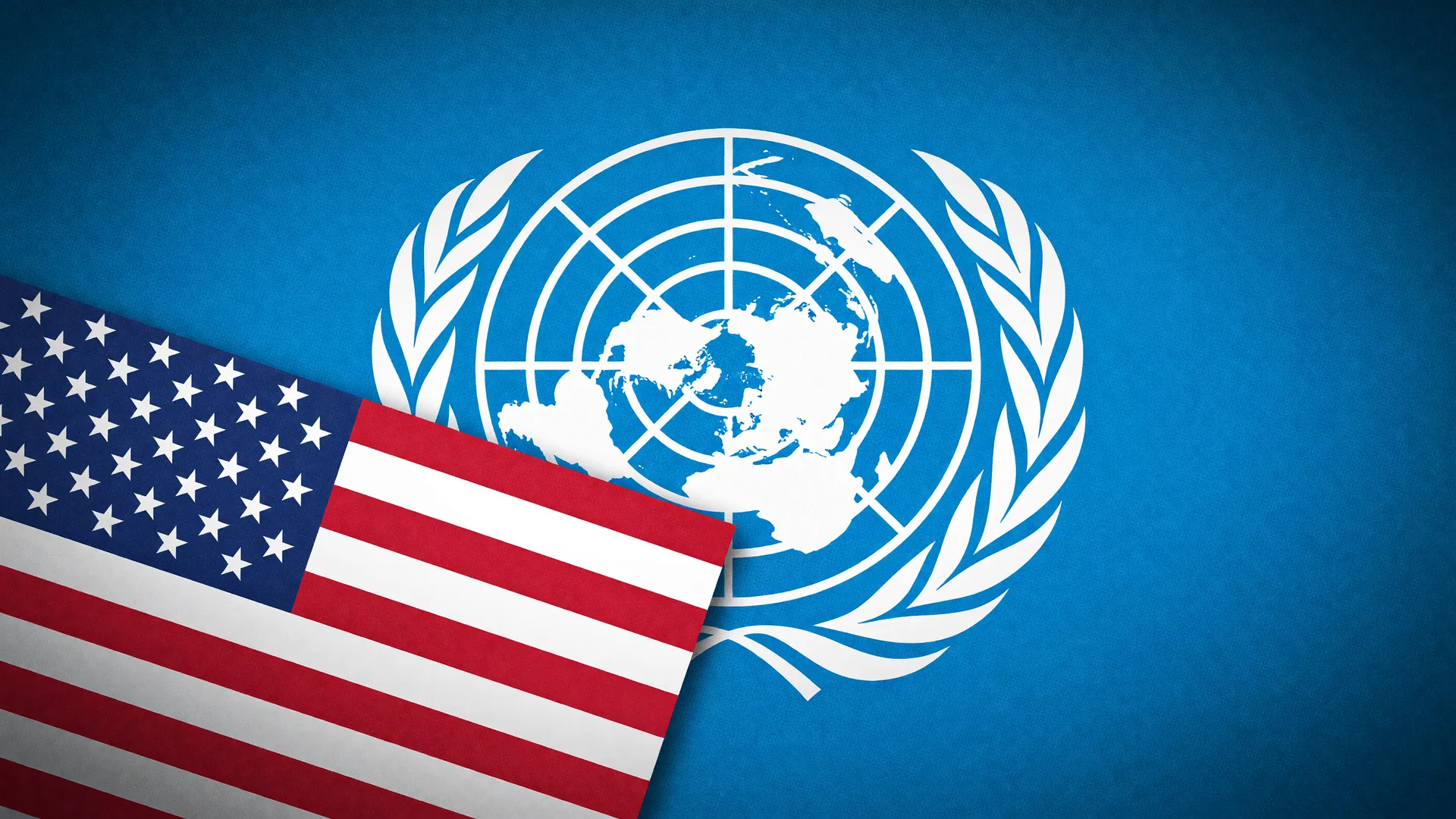 Bandeira dos EUA sobre emblema da ONU, ilustrando o relatório ONU emissões globais 2025