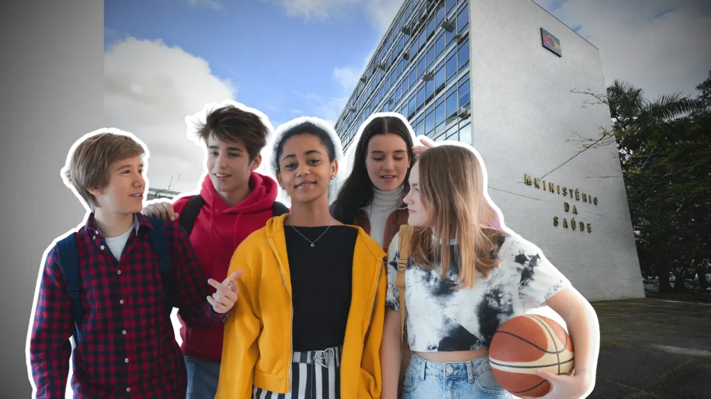Adolescentes sorrindo diante do Ministério da Saúde, ilustrando a segunda dose vacina dengue adolescentes pendente