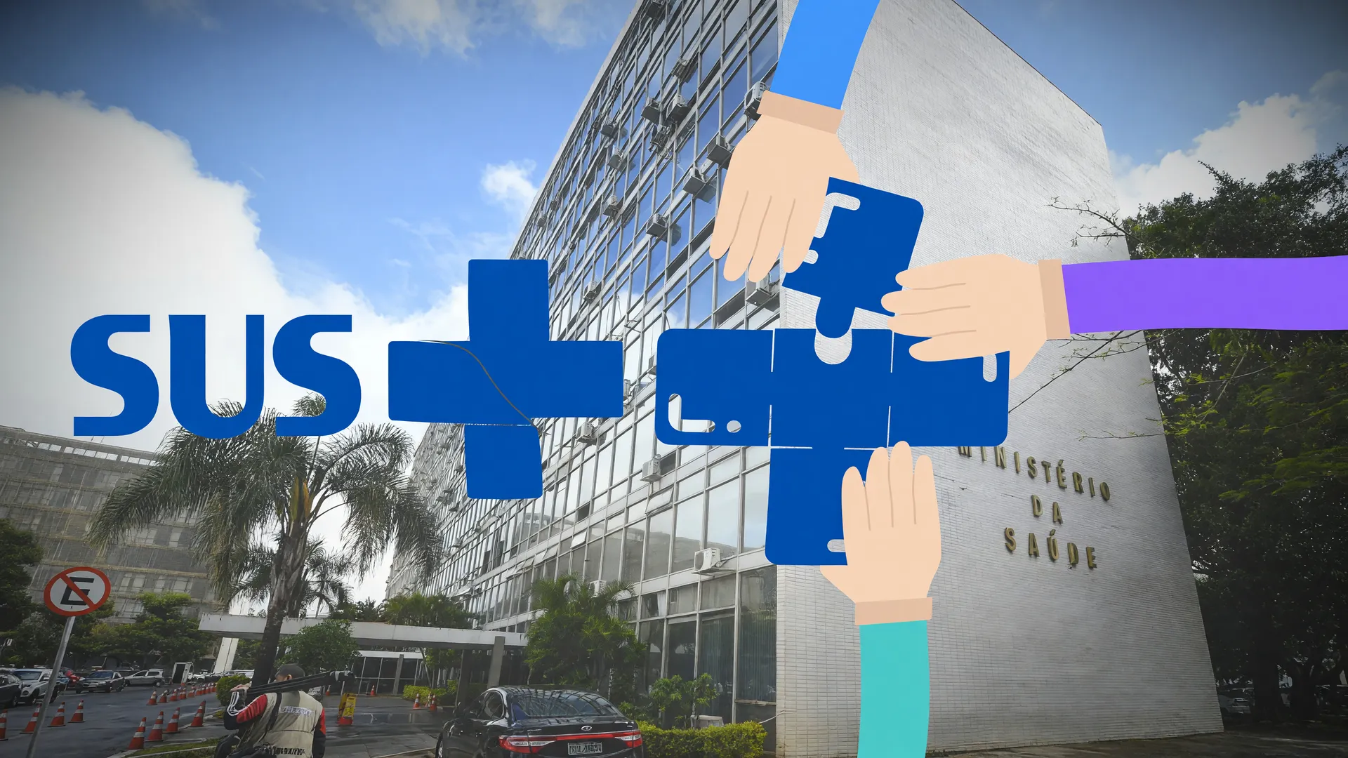 Ilustração do SUS e do Ministério da Saúde representando a expansão do teste de HPV no SUS para rastrear câncer do colo do útero
