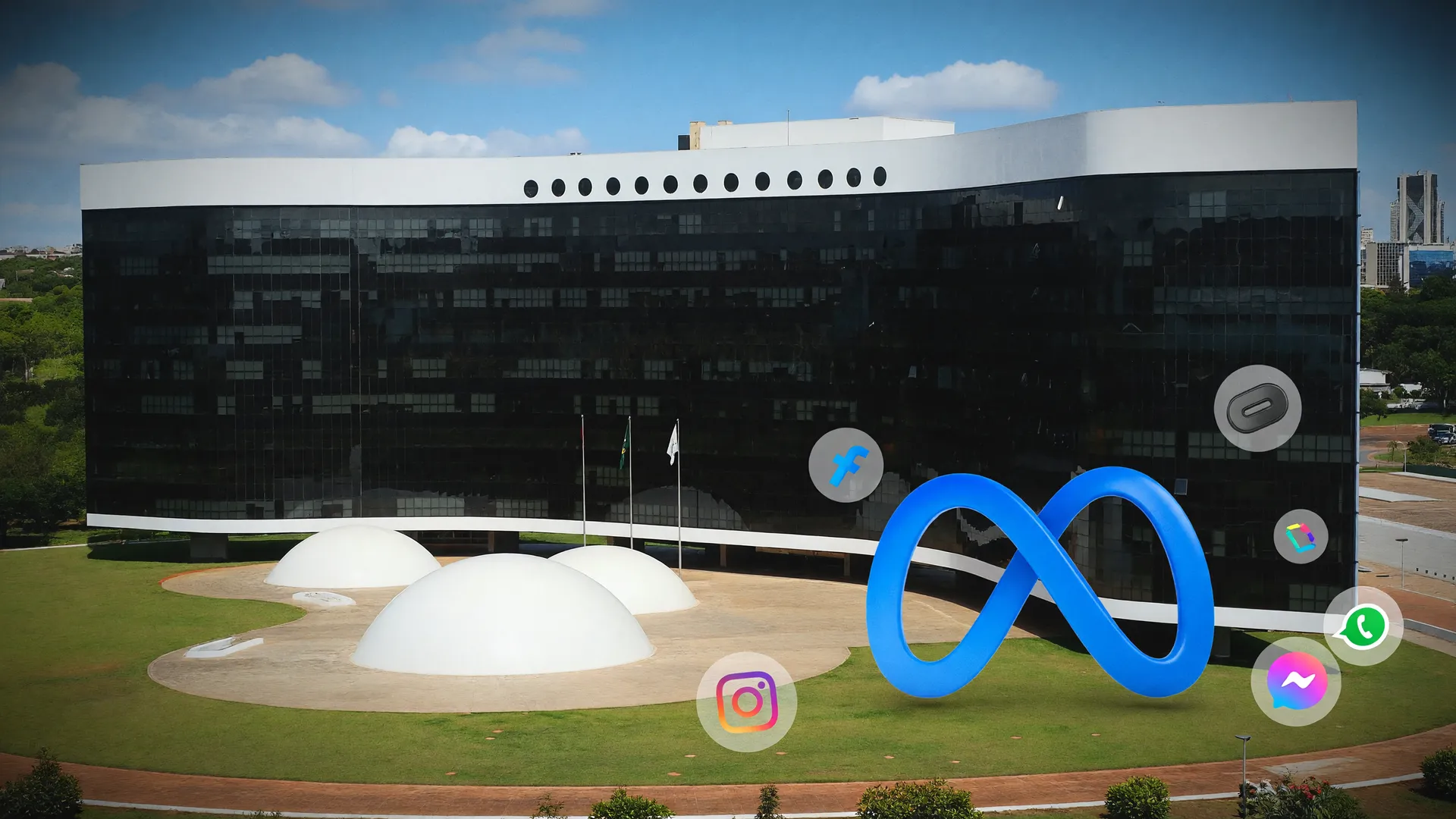 Fachada do TSE e símbolo da Meta ilustram a decisão do TSE Nikolas Marçal conteúdos vetados nas eleições 2026